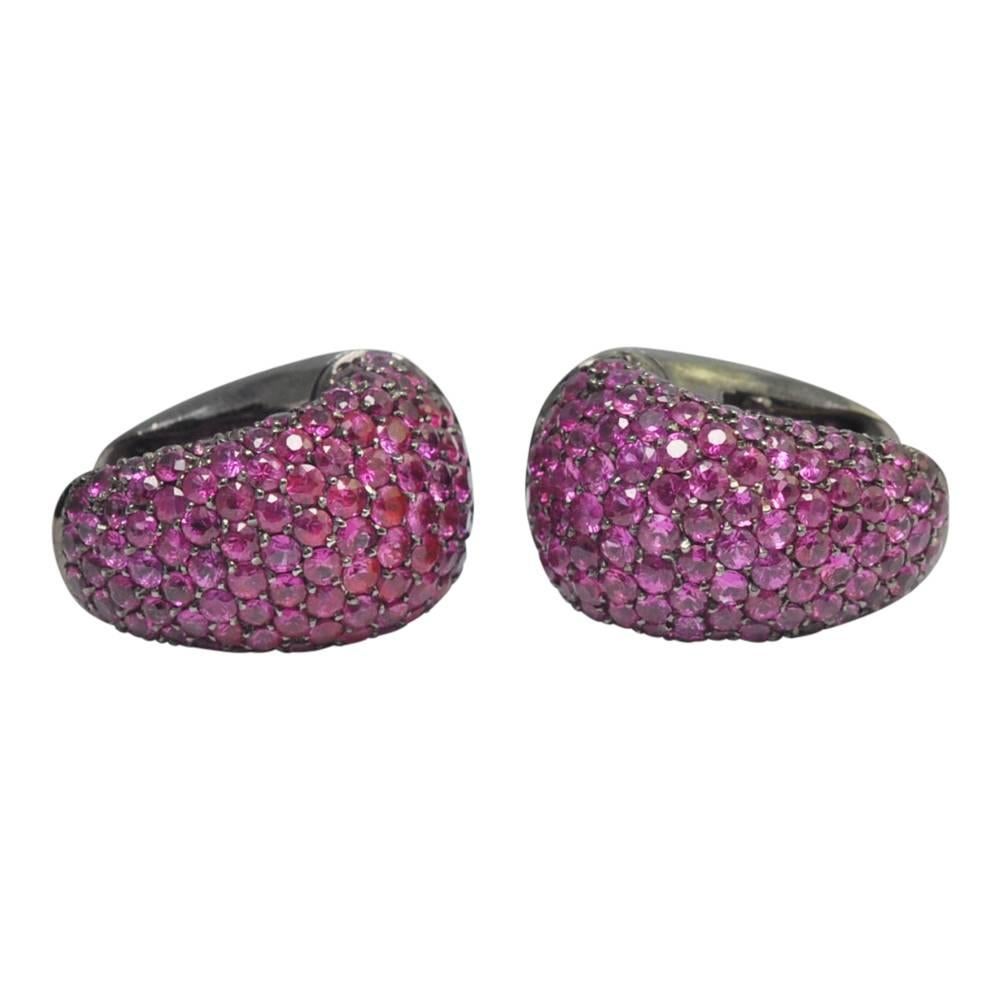 Women's Pink Sapphire Black Gold Earrings For Sale