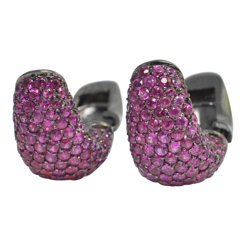 Pink Sapphire Black Gold Earrings For Sale
