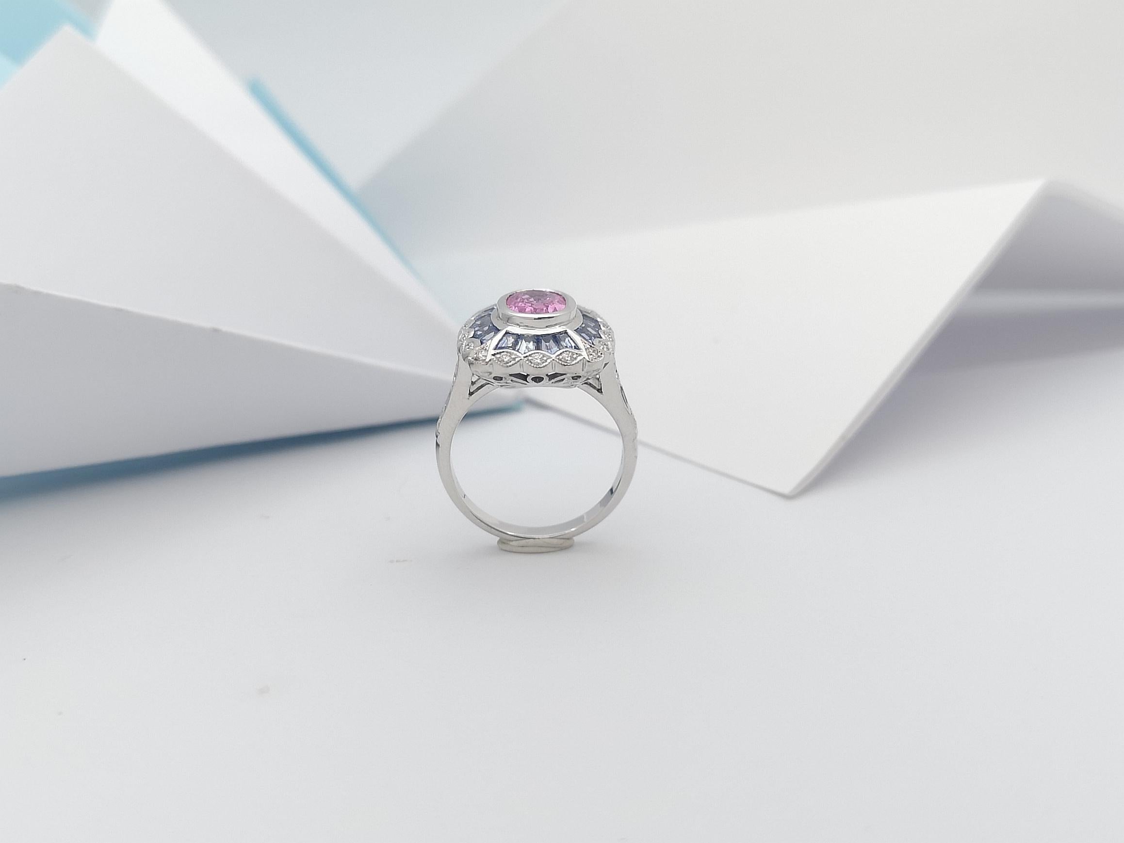 Pink Sapphire, Blue Sapphire and Diamond Ring Set in 18 Karat White Gold Setting For Sale 8