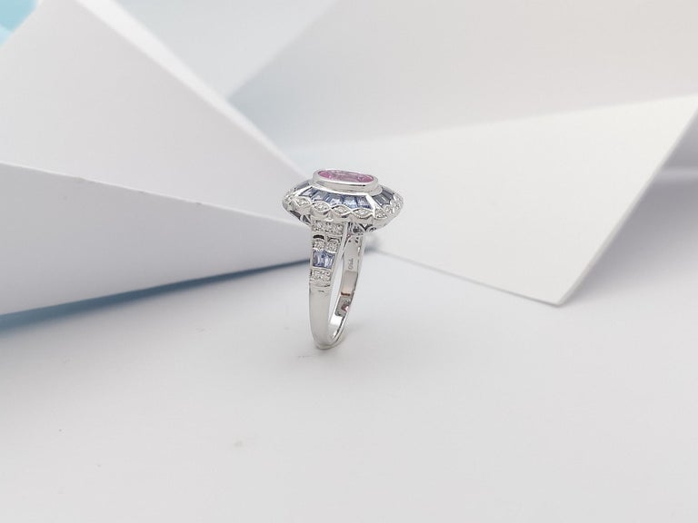 Pink Sapphire, Blue Sapphire and Diamond Ring Set in 18 Karat White ...