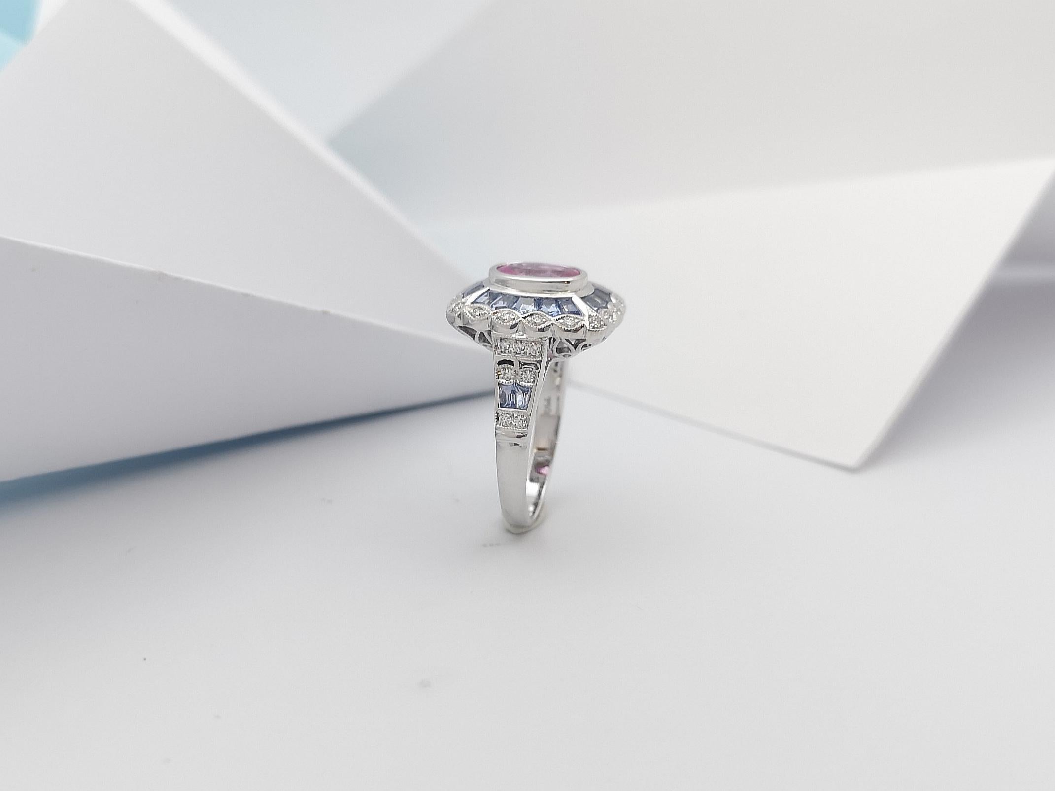 Pink Sapphire, Blue Sapphire and Diamond Ring Set in 18 Karat White Gold Setting For Sale 11