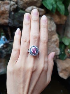 Pink Sapphire, Blue Sapphire and Diamond Ring Set in 18 Karat White Gold Setting