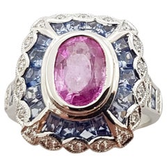Pink Sapphire, Blue Sapphire and Diamond Ring Set in 18 Karat White Gold Setting