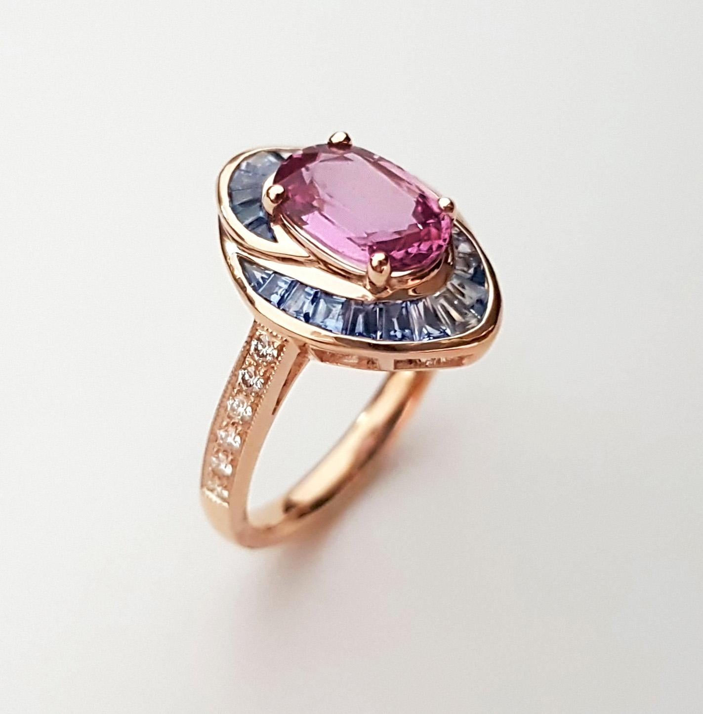 Anello con zaffiro rosa, zaffiro blu e diamante con montatura in oro rosa 18K in vendita 5