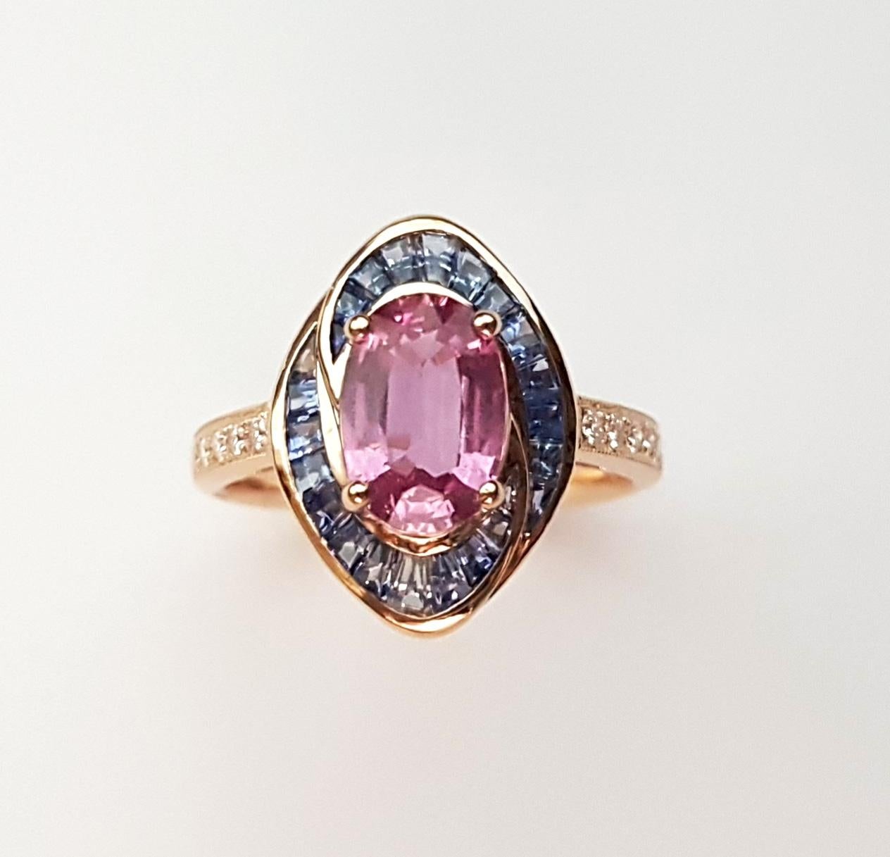 Anello con zaffiro rosa, zaffiro blu e diamante con montatura in oro rosa 18K in vendita 6