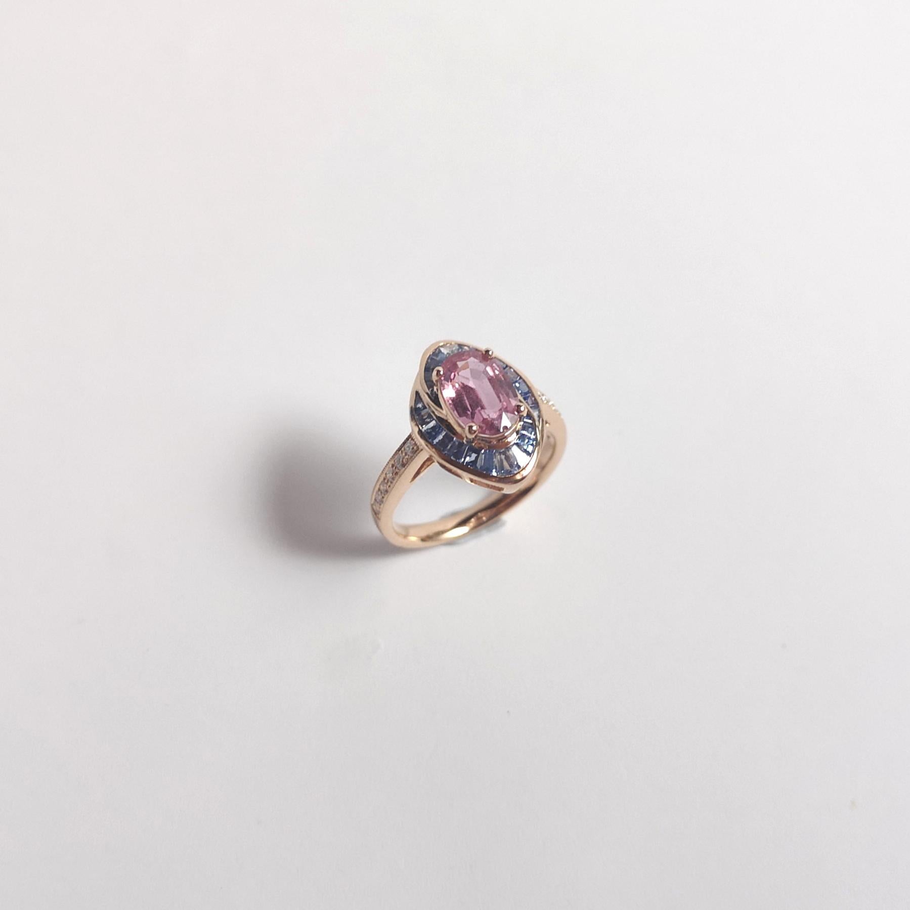 Anello con zaffiro rosa, zaffiro blu e diamante con montatura in oro rosa 18K in vendita 7