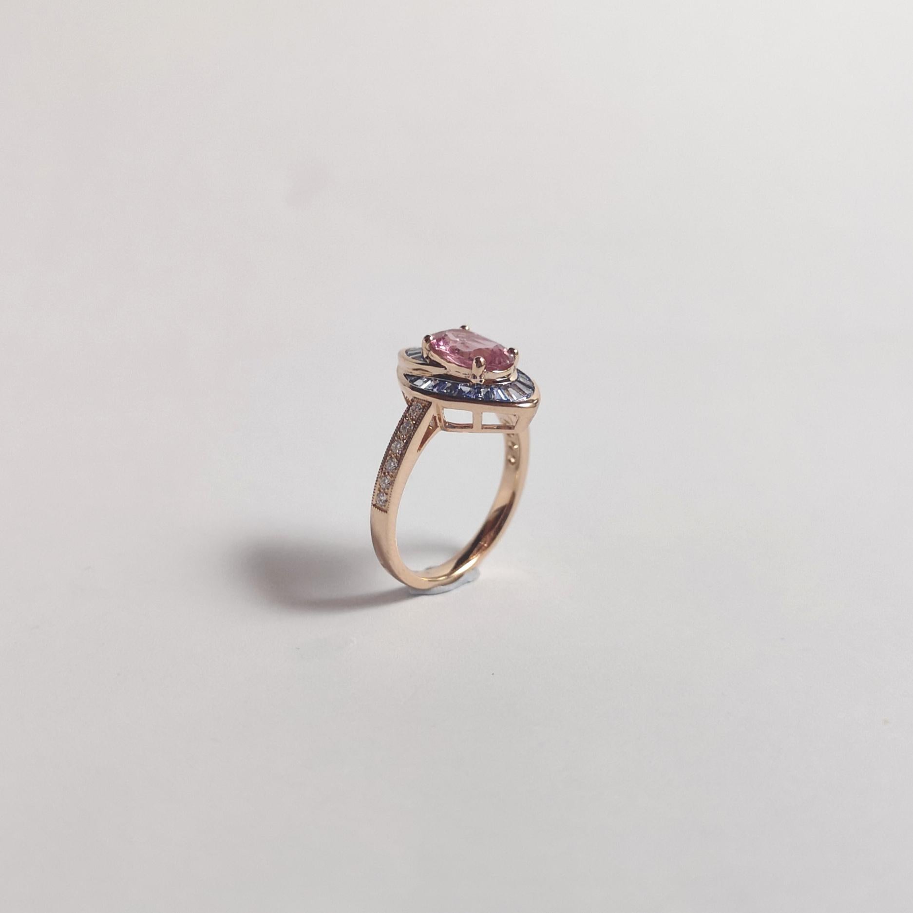Anello con zaffiro rosa, zaffiro blu e diamante con montatura in oro rosa 18K in vendita 11
