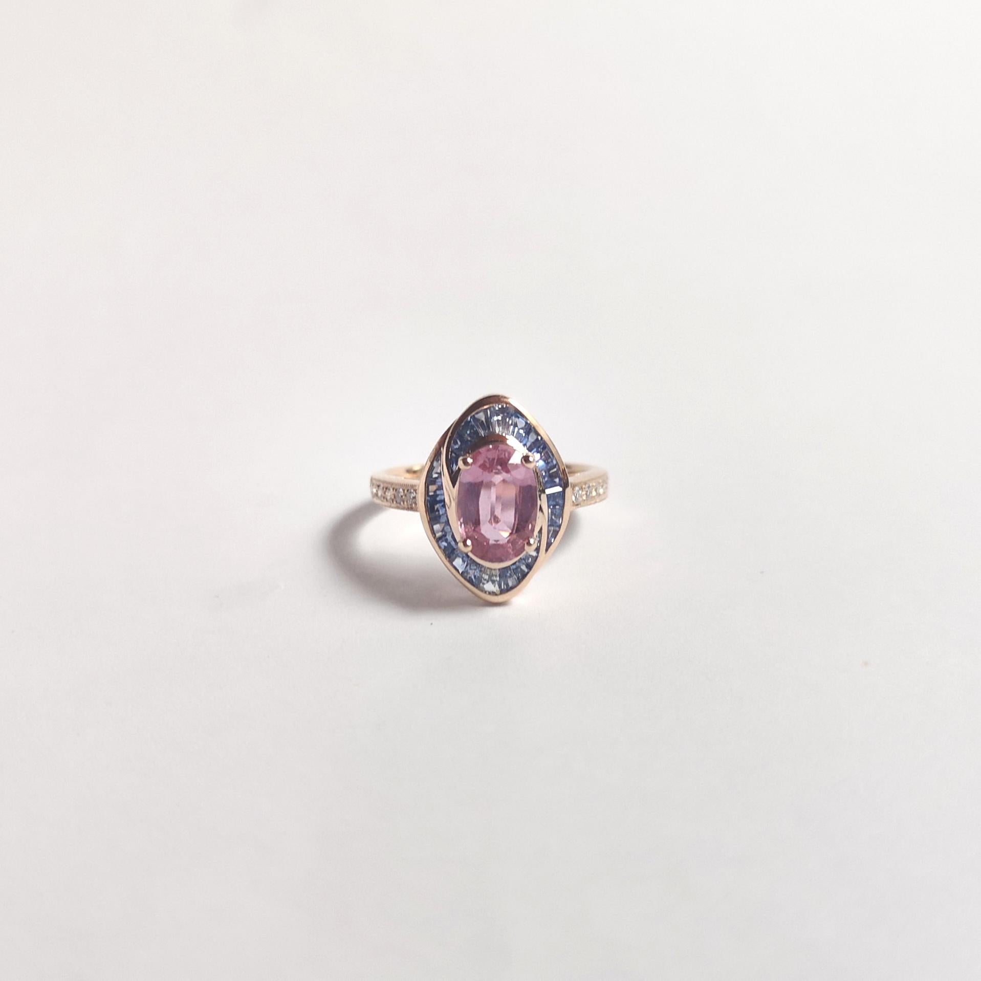Anello con zaffiro rosa, zaffiro blu e diamante con montatura in oro rosa 18K in vendita 1