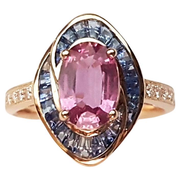 Pink Sapphire, Blue Sapphire and Diamond Ring set in 18K Rose Gold Settings