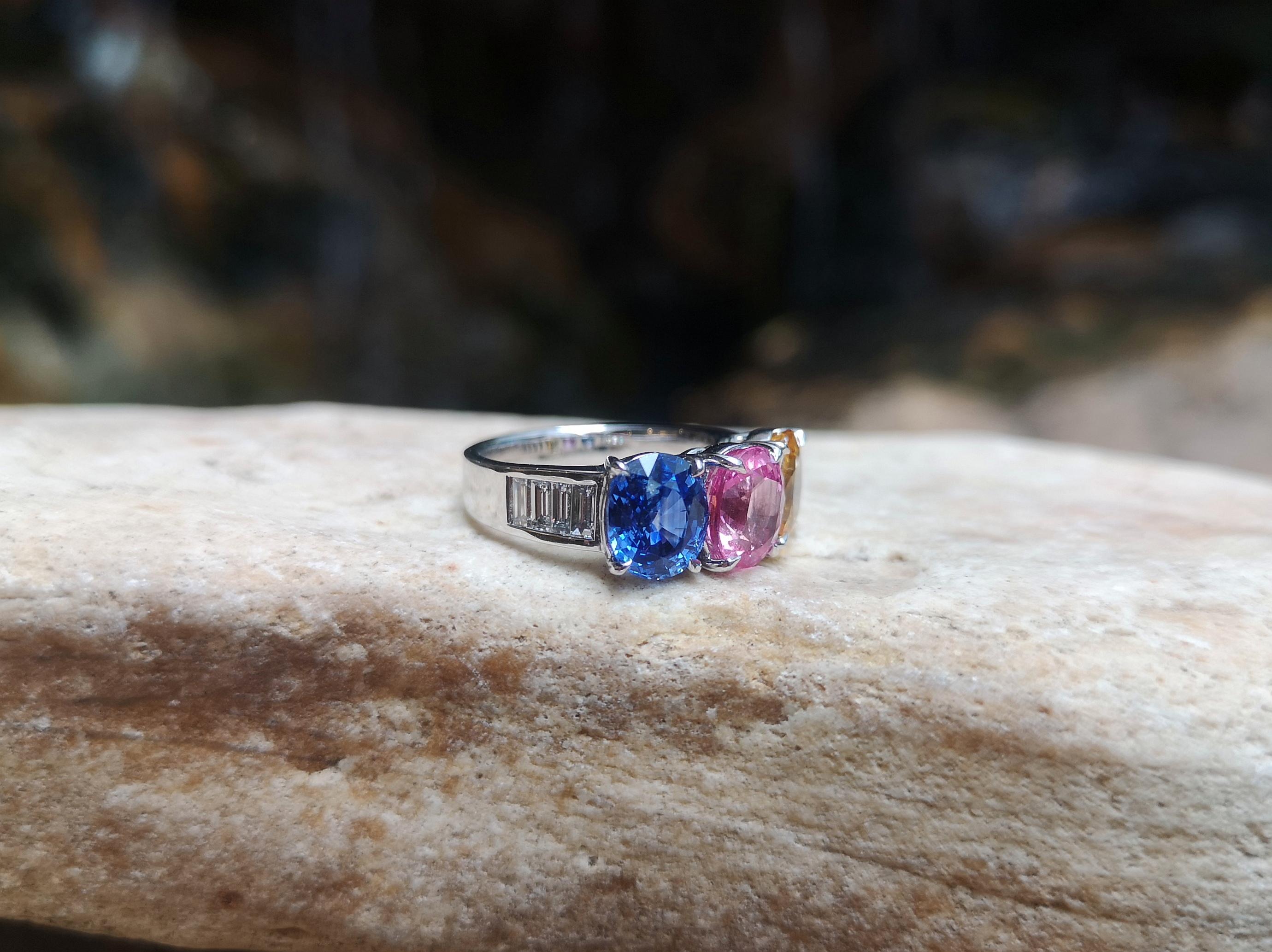 Pink Sapphire, Blue Sapphire, Yellow Sapphire Ring 18 Karat White Gold Settings For Sale 2