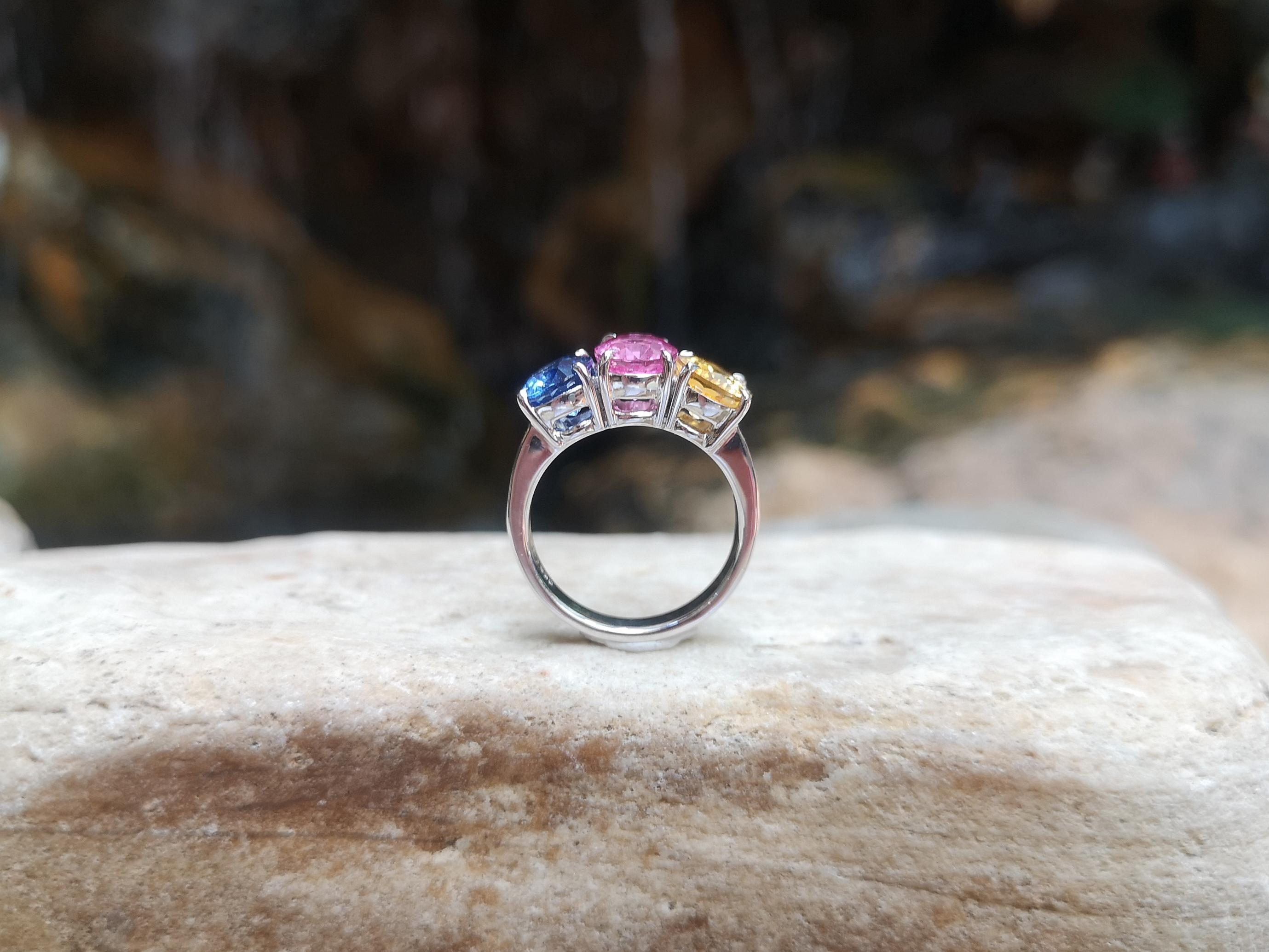 Pink Sapphire, Blue Sapphire, Yellow Sapphire Ring 18 Karat White Gold Settings For Sale 3