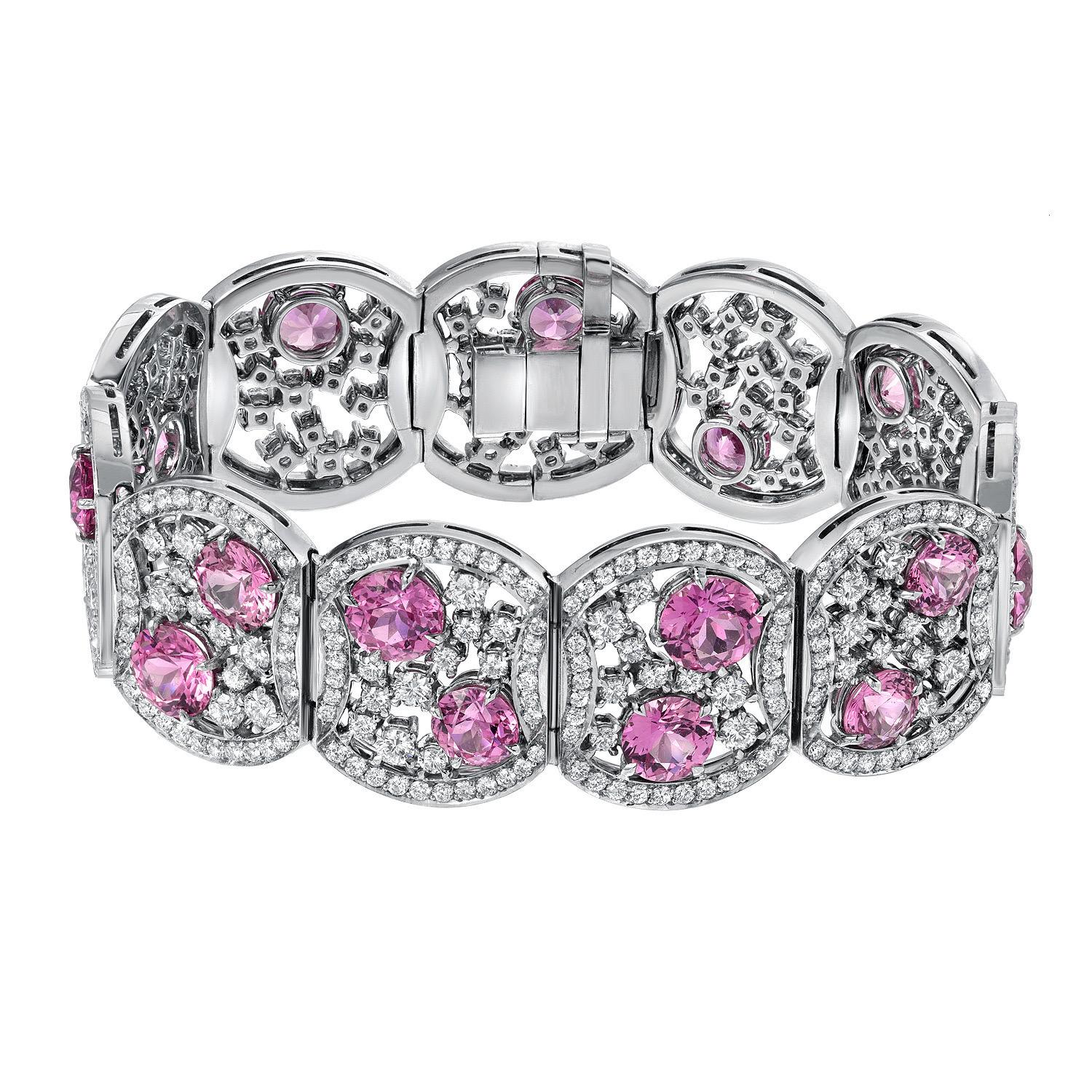 Contemporary Pink Sapphire Bracelet 30.53 Carats Platinum For Sale
