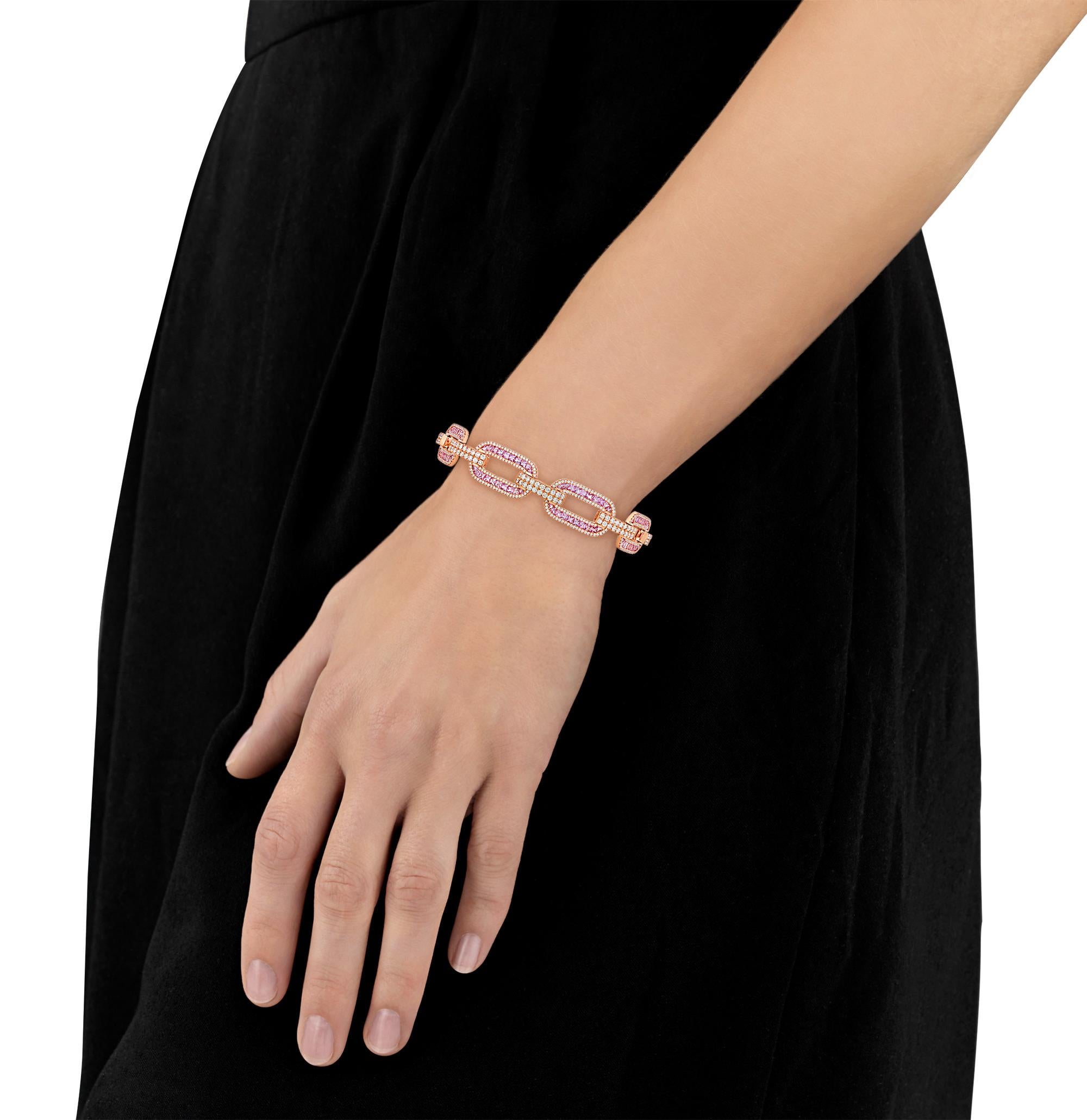 Pink Sapphire Bracelet, 7.09 Carats Corte cuadrado en venta