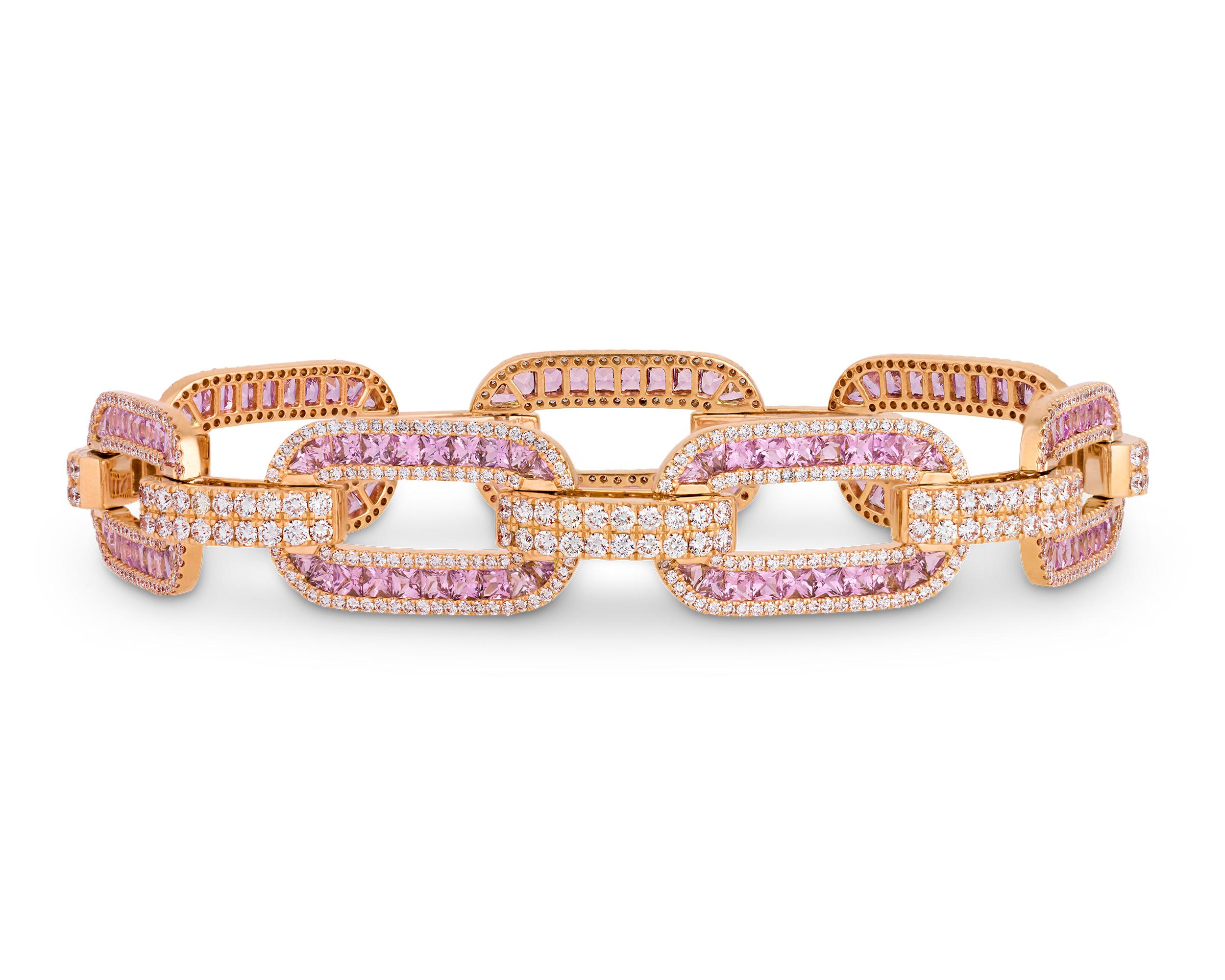 Pink Sapphire Bracelet, 7.09 Carats en Excelente estado para la venta en New Orleans, LA