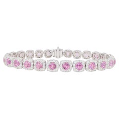 Bracelet en or 18 carats avec saphir rose et halo de diamants de 12 carats