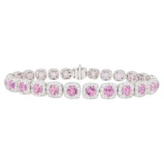 Pink Sapphire Bracelet Diamond Halo 12 Carats 18K Gold