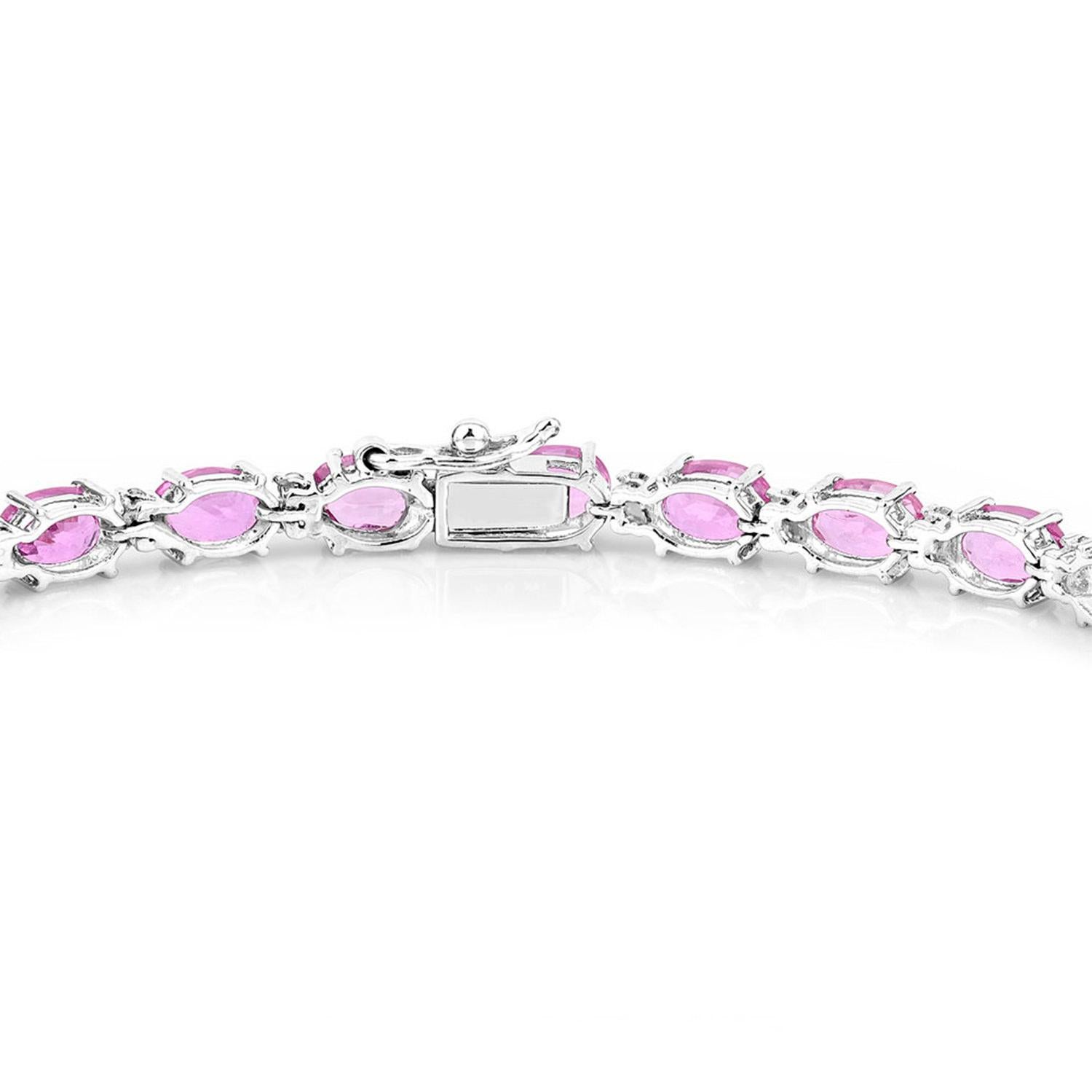 Zafiro Rosa Pulsera Diamantes 13,7 Quilates Oro Blanco 14K Corte oval en venta