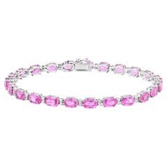 Bracelet saphir rose Diamants 13,7 carats Or blanc 14K