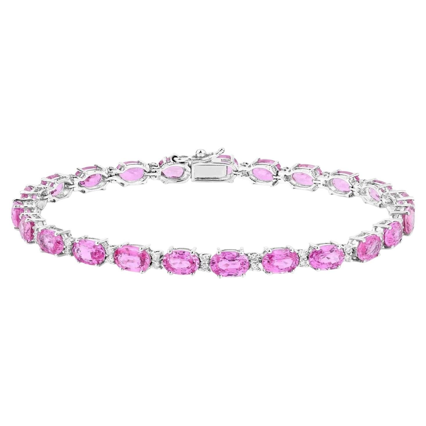 Zafiro Rosa Pulsera Diamantes 13,7 Quilates Oro Blanco 14K en venta