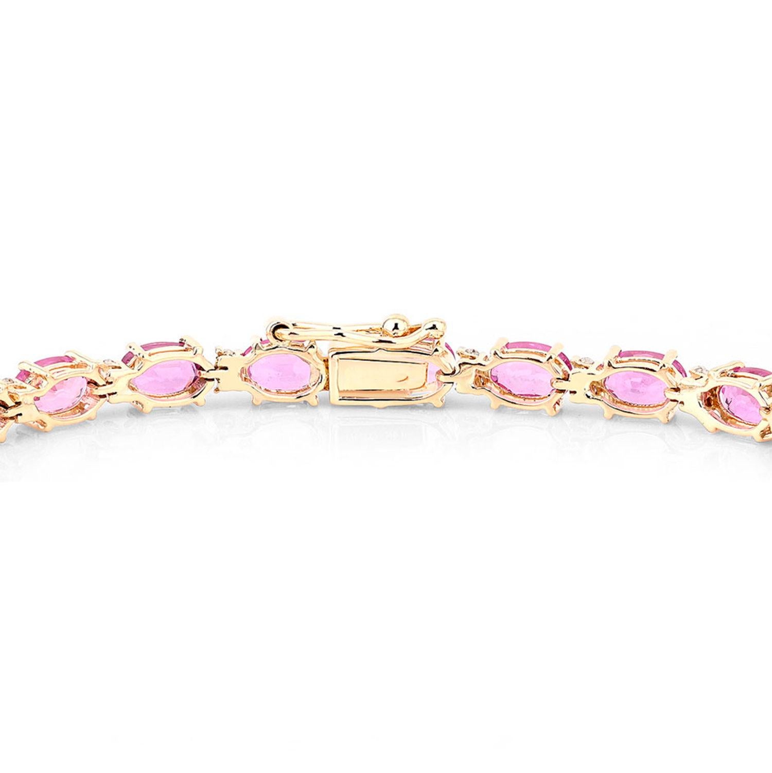 Zafiro Rosa Pulsera Diamantes 14,3 Quilates Oro Amarillo 14K Contemporáneo en venta