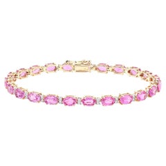 Bracciale con zaffiro rosa e diamanti 14,3 carati in oro giallo 14K