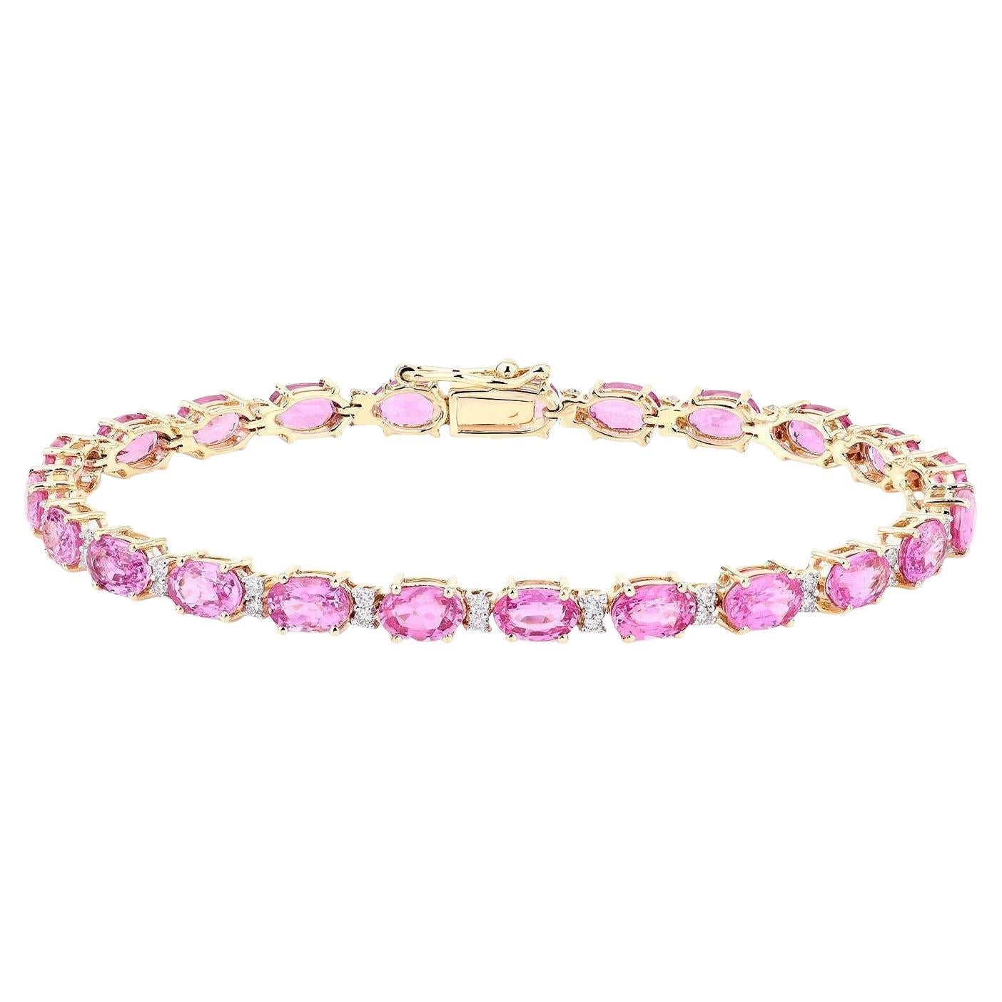 Zafiro Rosa Pulsera Diamantes 14,3 Quilates Oro Amarillo 14K