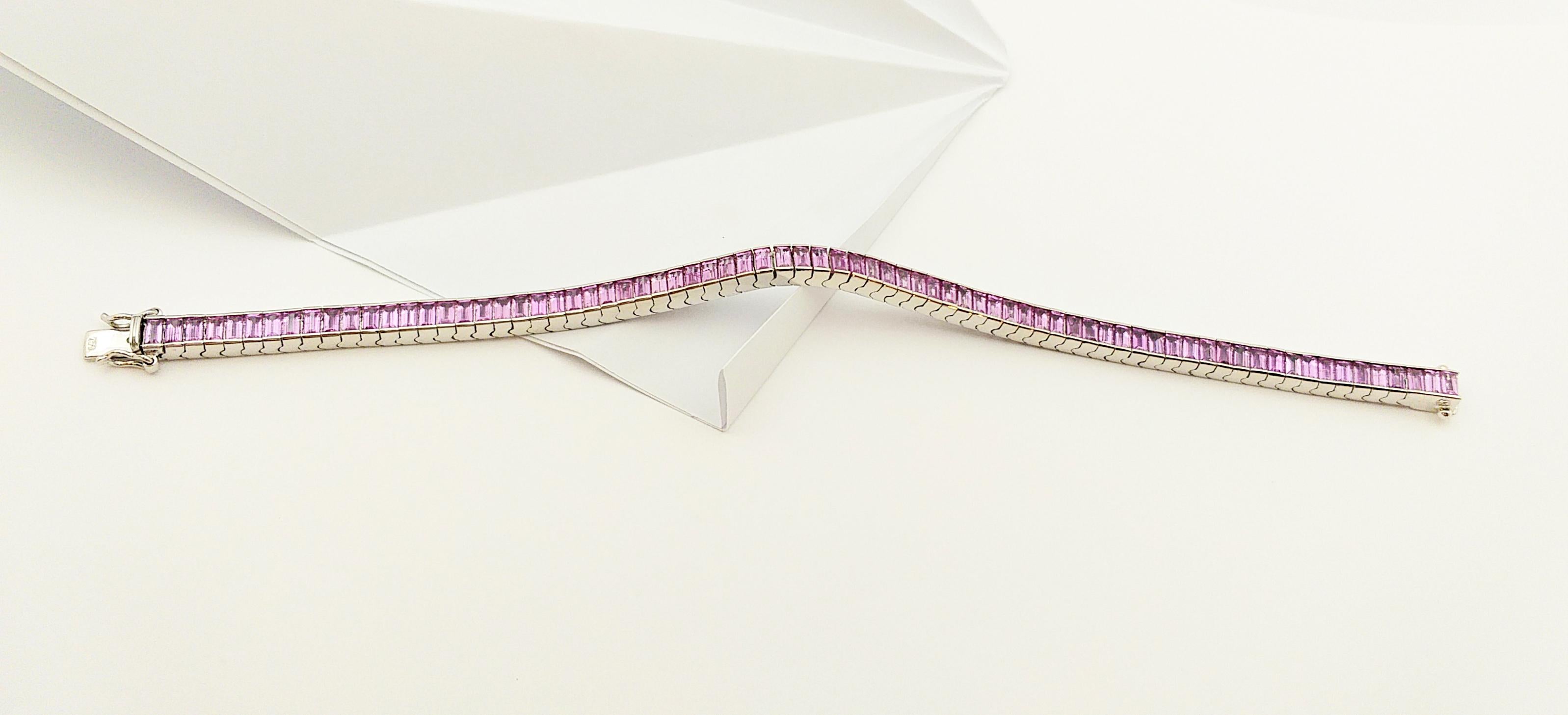 Pink Sapphire Bracelet set in 18 Karat White Gold Settings For Sale 7