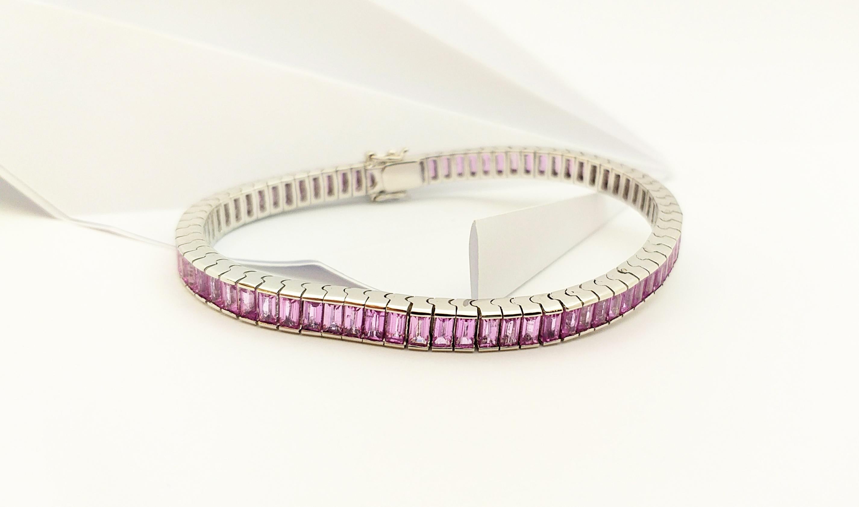 Pink Sapphire Bracelet set in 18 Karat White Gold Settings For Sale 11