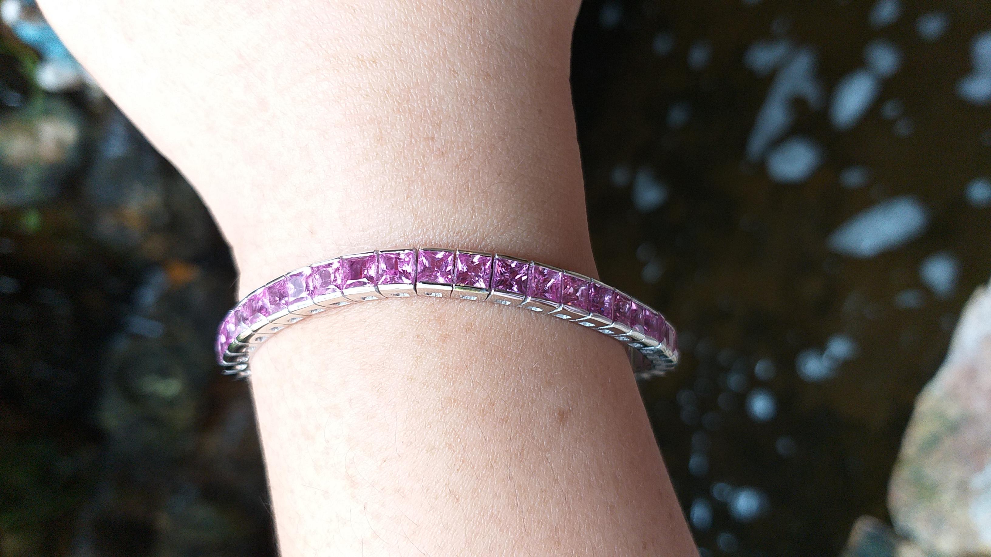 Square Cut Pink Sapphire Bracelet Set in 18 Karat White Gold Settings