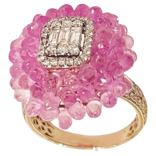 Pink Sapphire Briolettes and Diamond 18K Rose Gold Ballerine Ring  For Sale