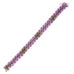 Bracelet à maillons en or blanc 18 carats avec saphir rose et diamants bruns