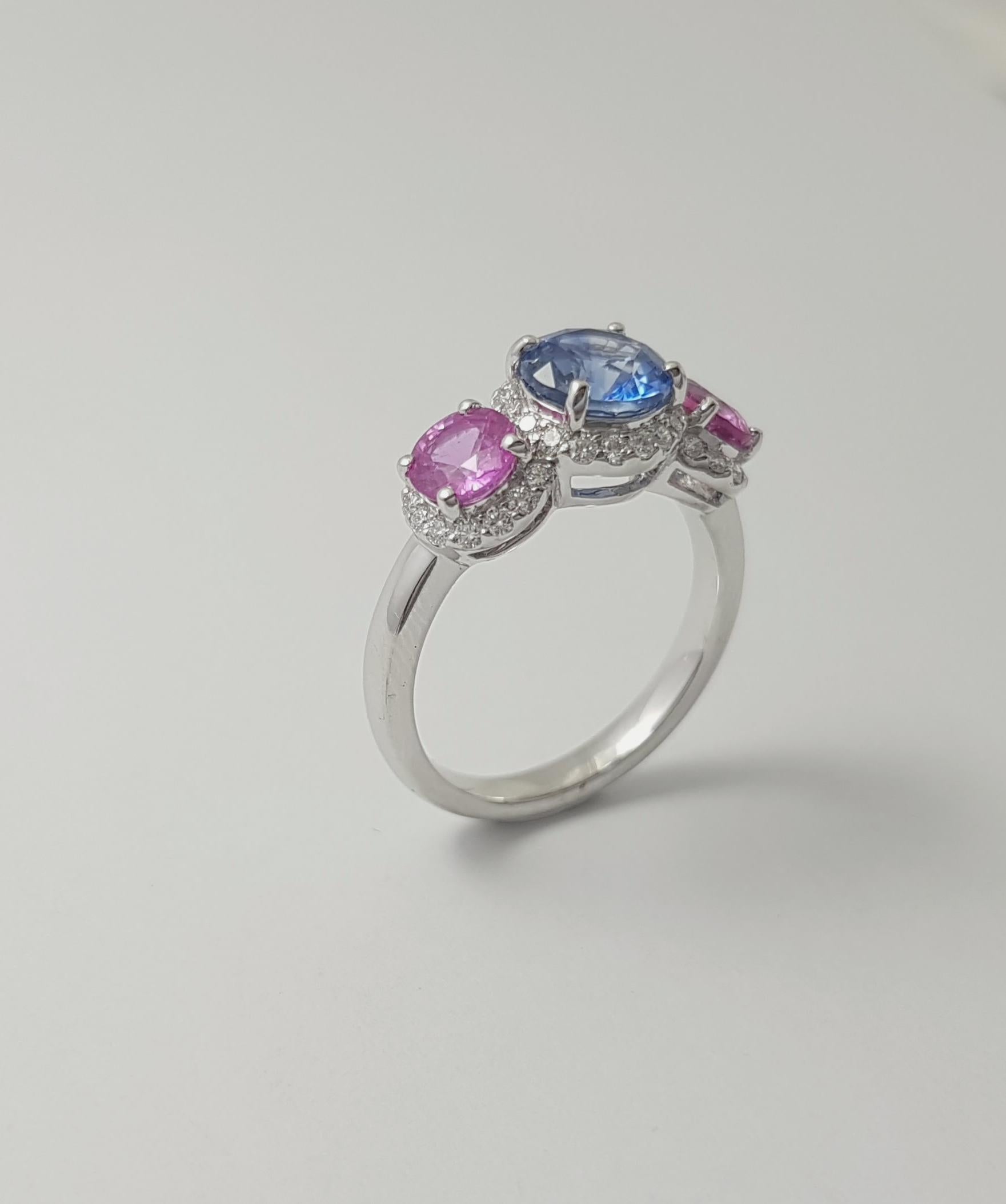 Pinker Saphir, blauer Ceylon-Saphir und Diamantring, gefasst in 18 Karat Weißgold im Angebot 9