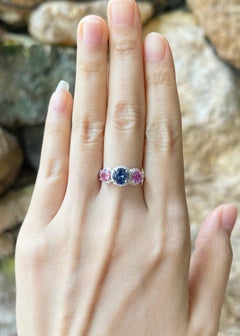 Pink Sapphire, Ceylon Blue Sapphire and Diamond Ring set in 18K White Gold
