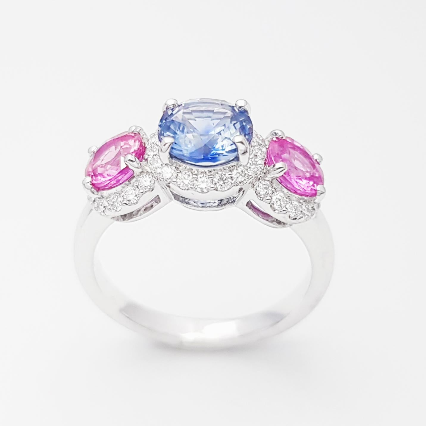 Pinker Saphir, blauer Ceylon-Saphir und Diamantring, gefasst in 18 Karat Weißgold im Angebot 2