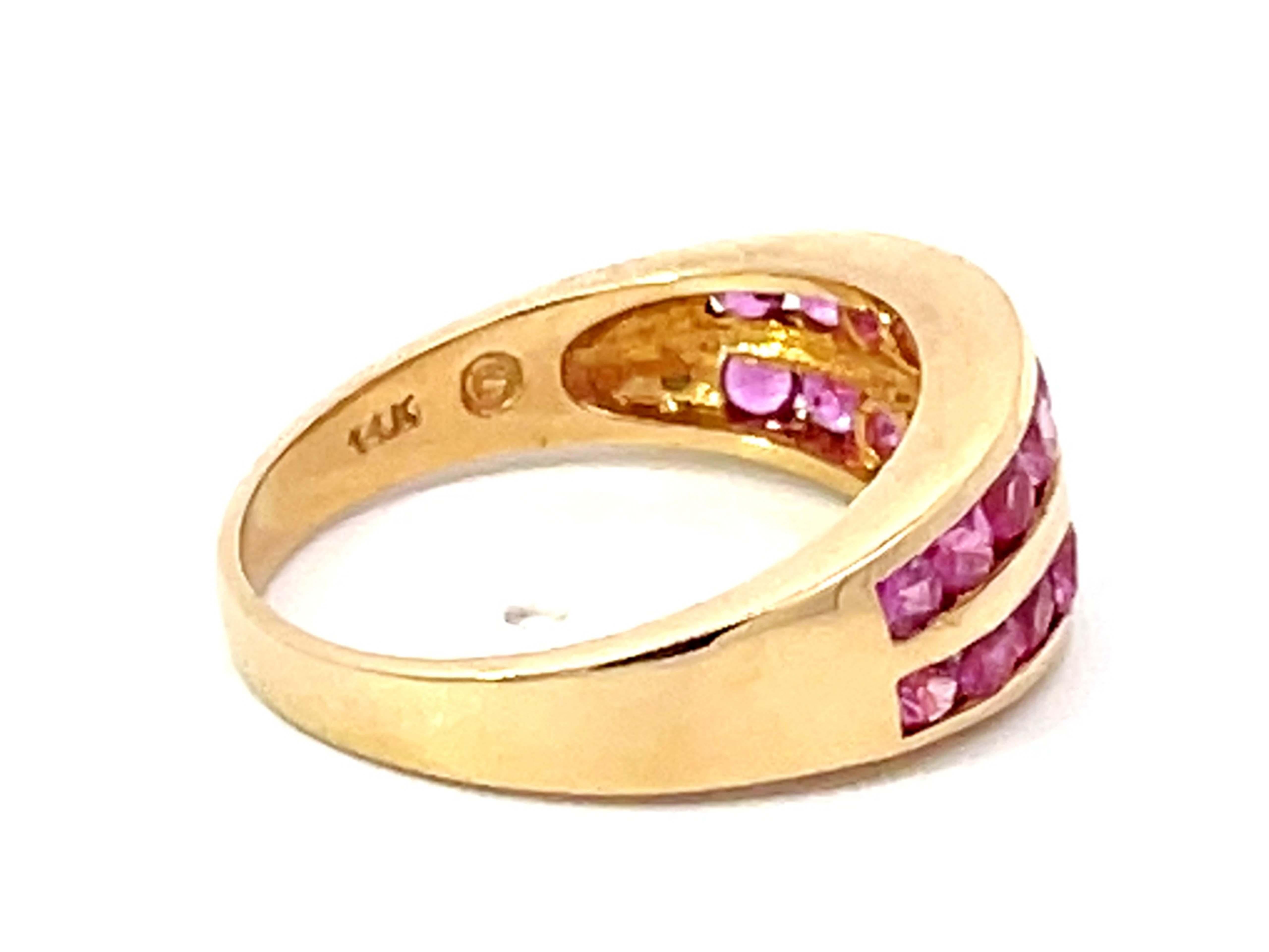 Pink Sapphire Channel Set 14k Yellow Gold Ring In Excellent Condition For Sale In Honolulu, HI