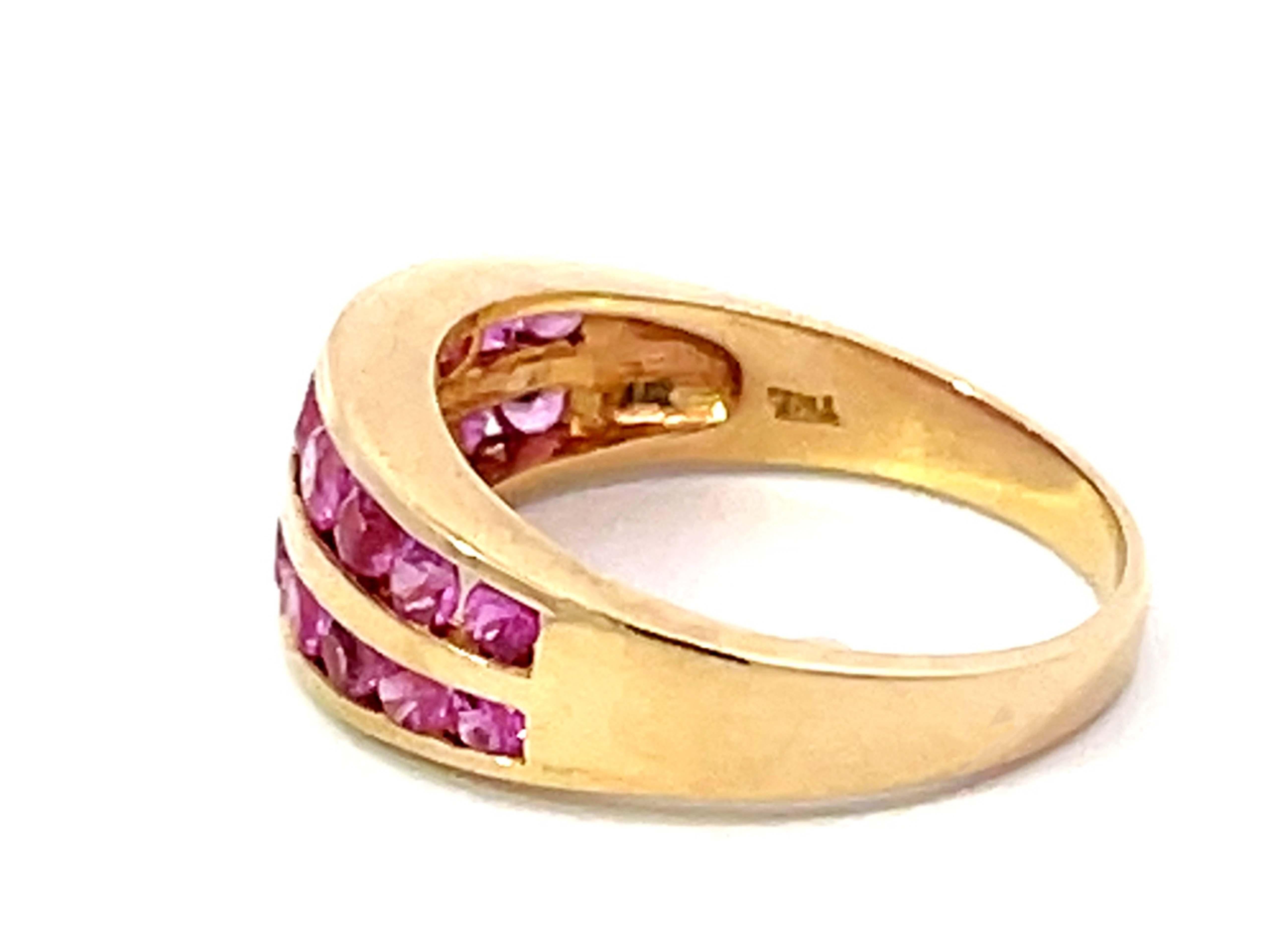 Women's Pink Sapphire Channel Set 14k Yellow Gold Ring For Sale