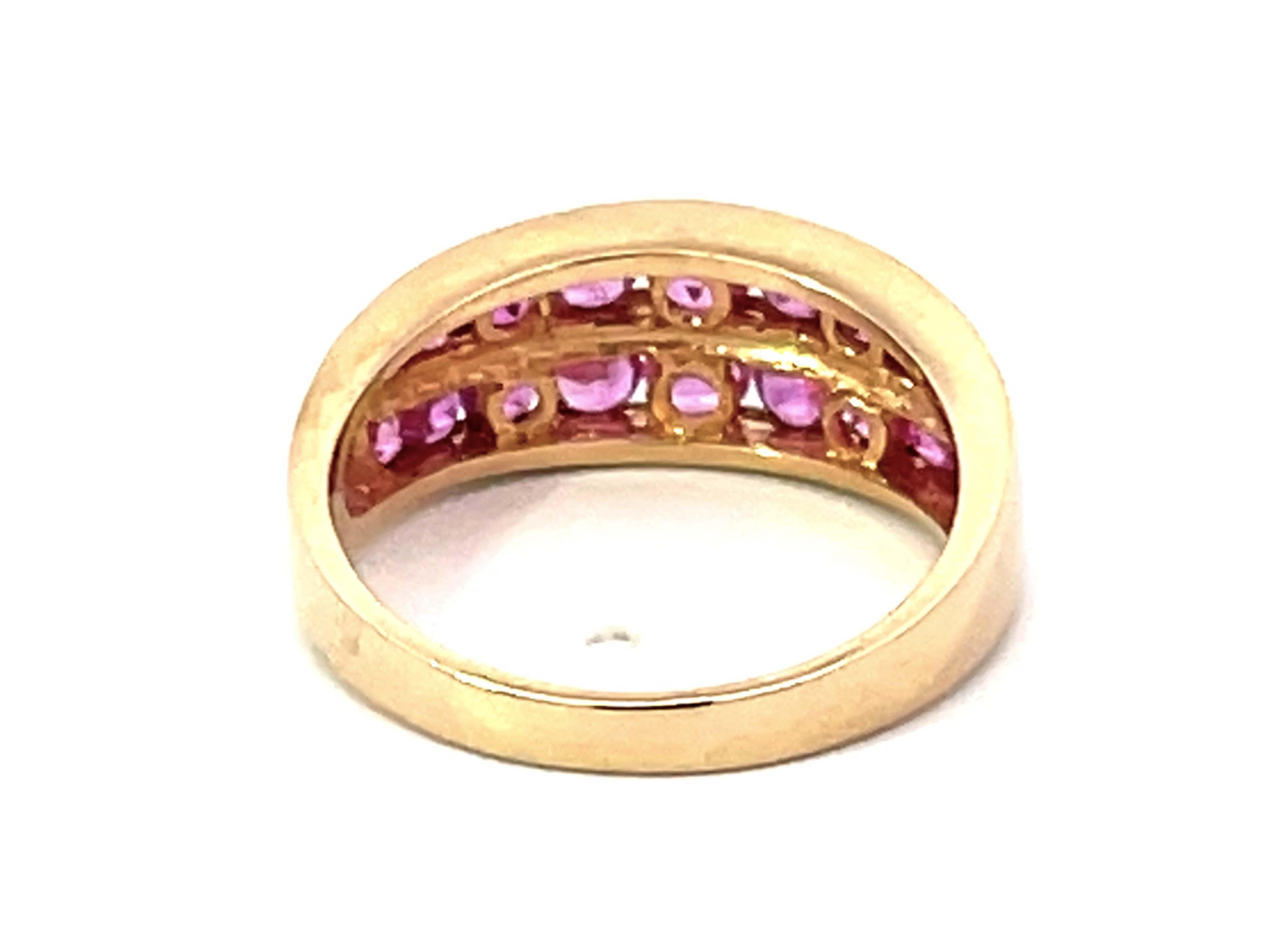 Pink Sapphire Channel Set 14k Yellow Gold Ring For Sale 1