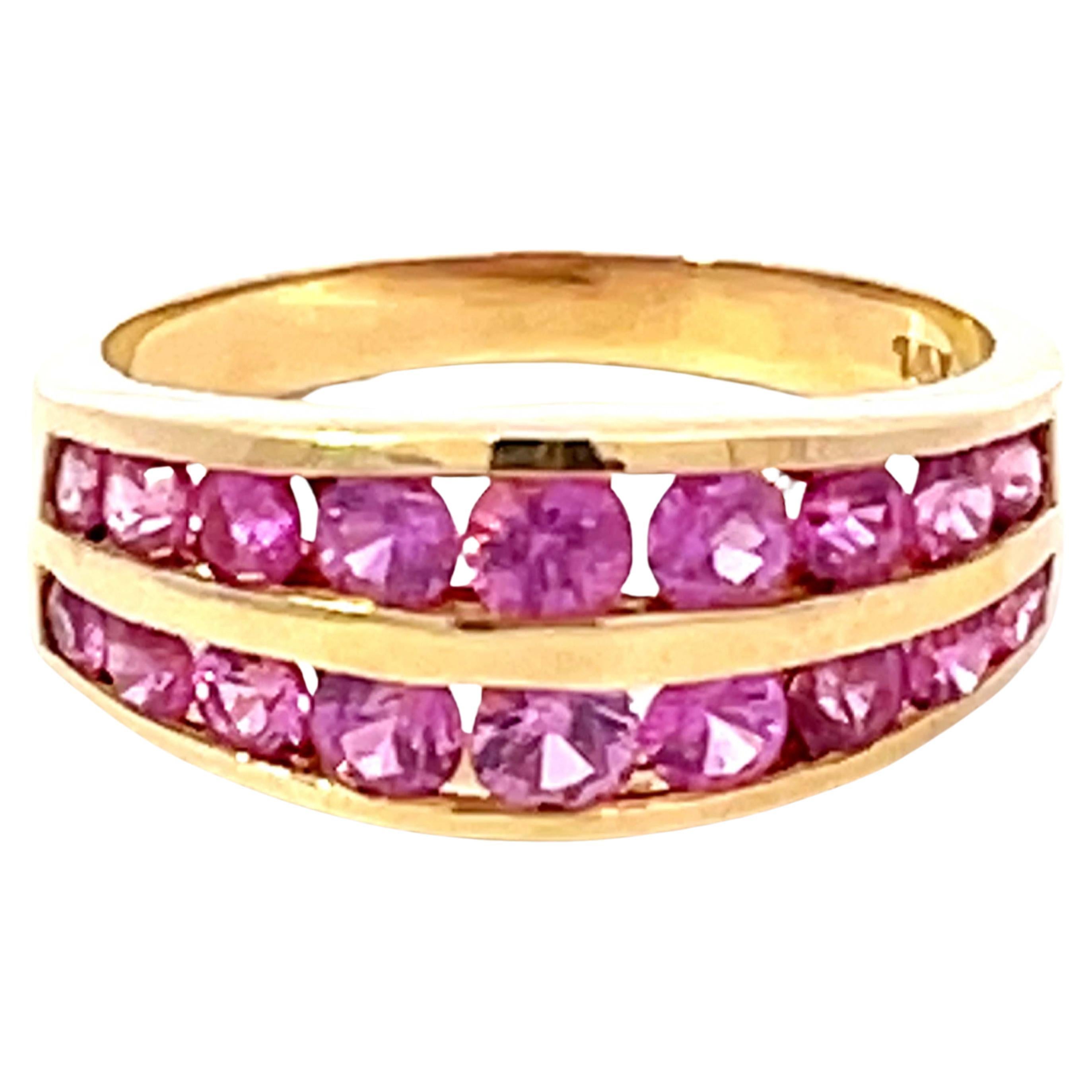 Pink Sapphire Channel Set 14k Yellow Gold Ring For Sale