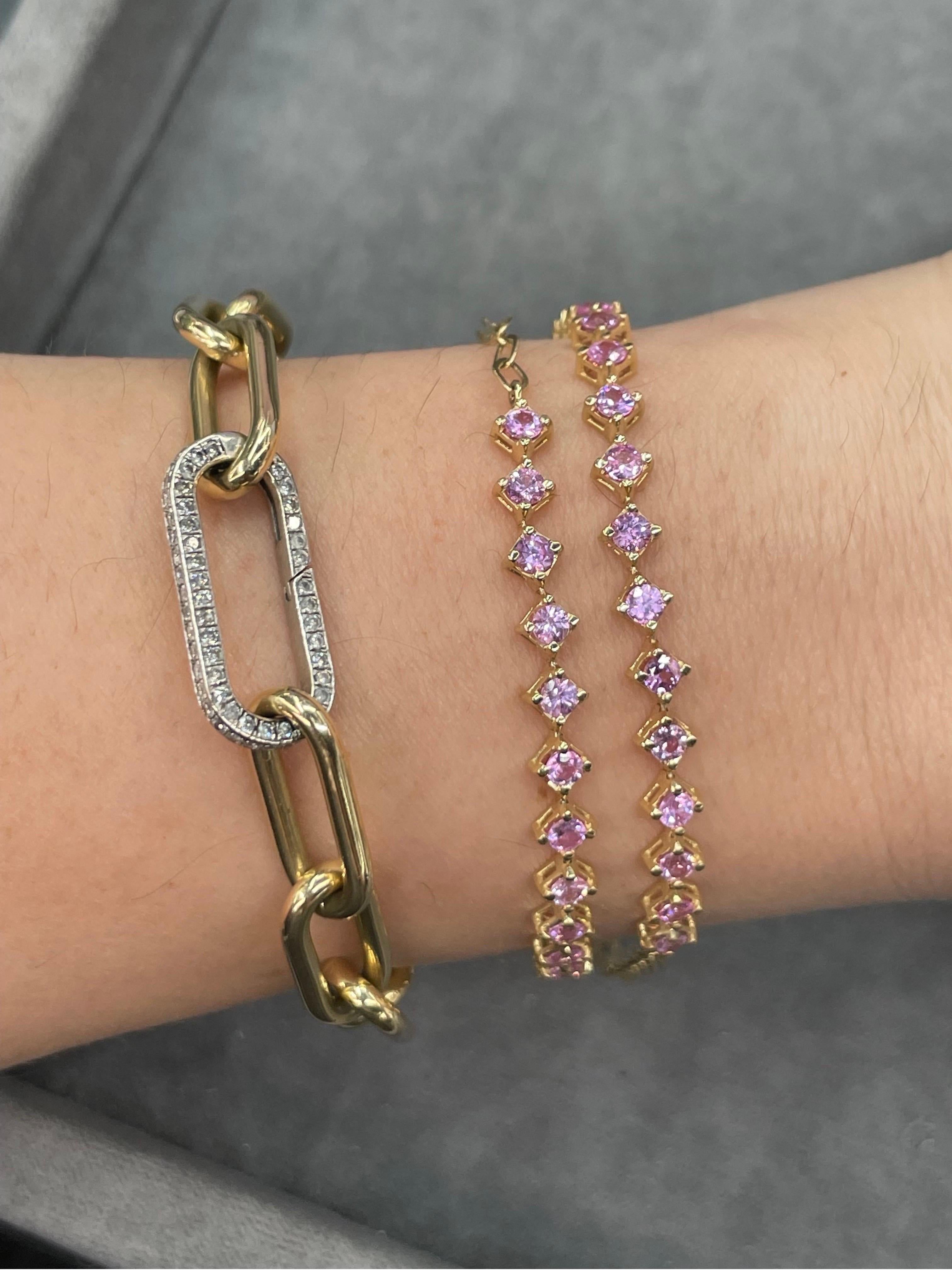 Pink Sapphire Choker Necklace & Bracelet 5.61 Carats 14k Yellow Gold Adjustable 2
