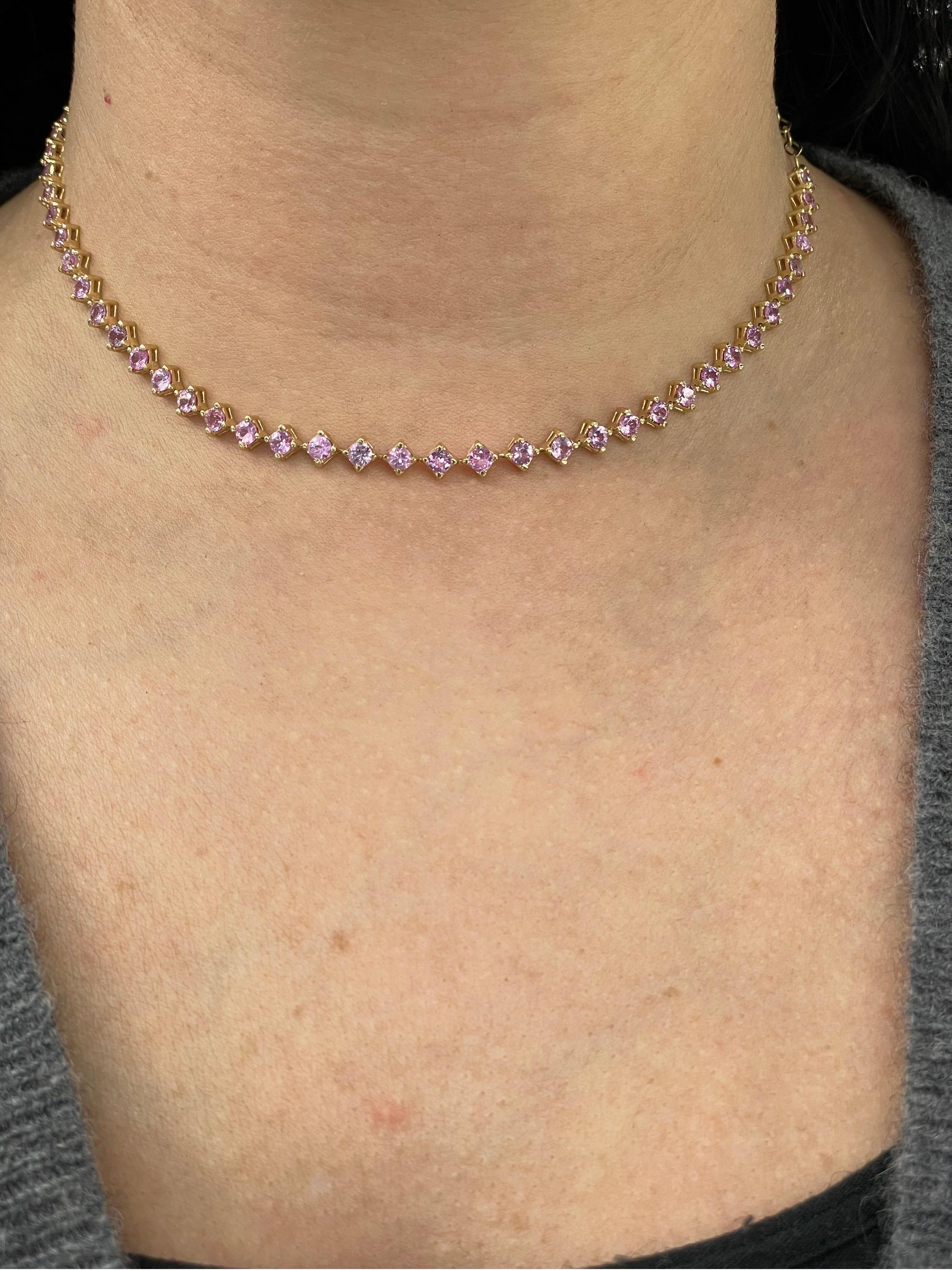 Pink Sapphire Choker Necklace & Bracelet 5.61 Carats 14k Yellow Gold Adjustable 3