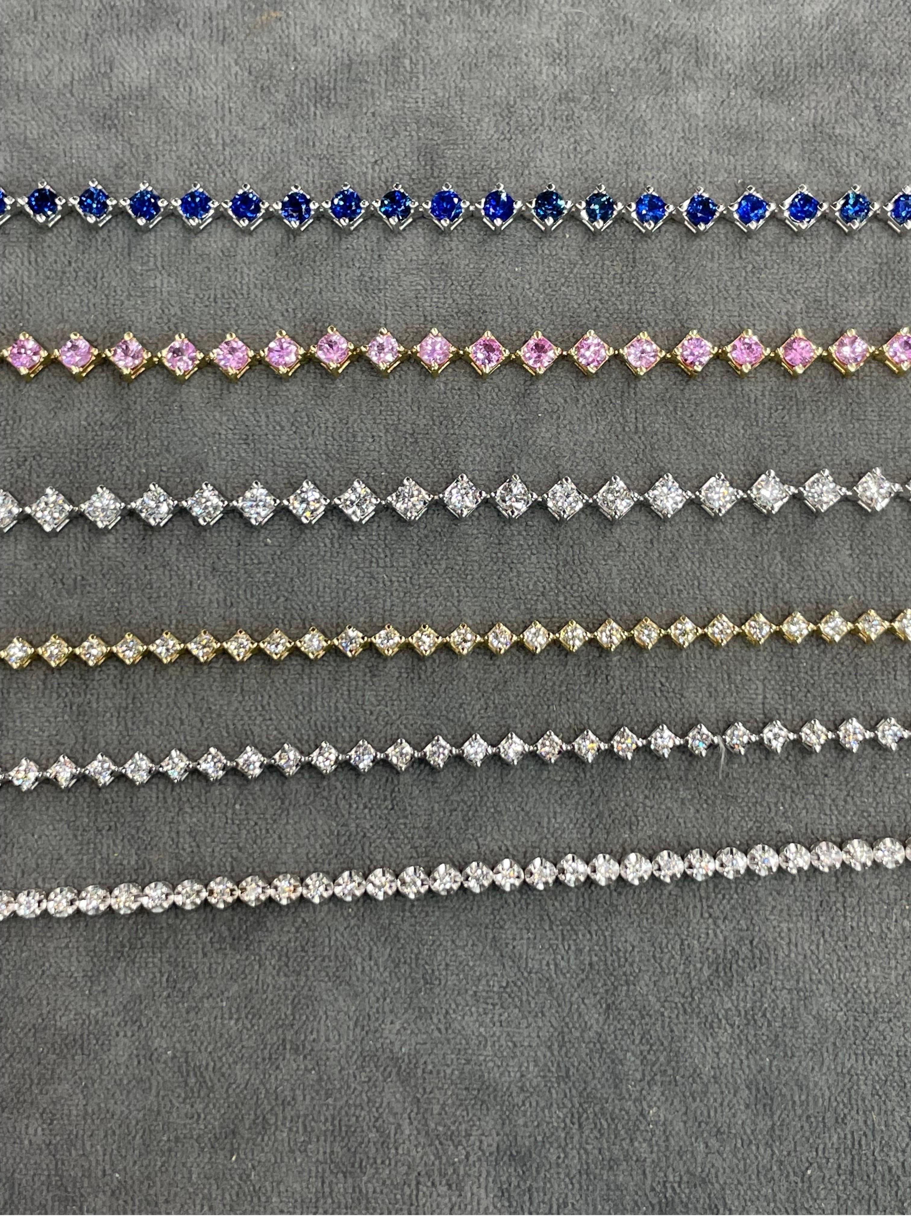 Pink Sapphire Choker Necklace & Bracelet 5.61 Carats 14k Yellow Gold Adjustable 5