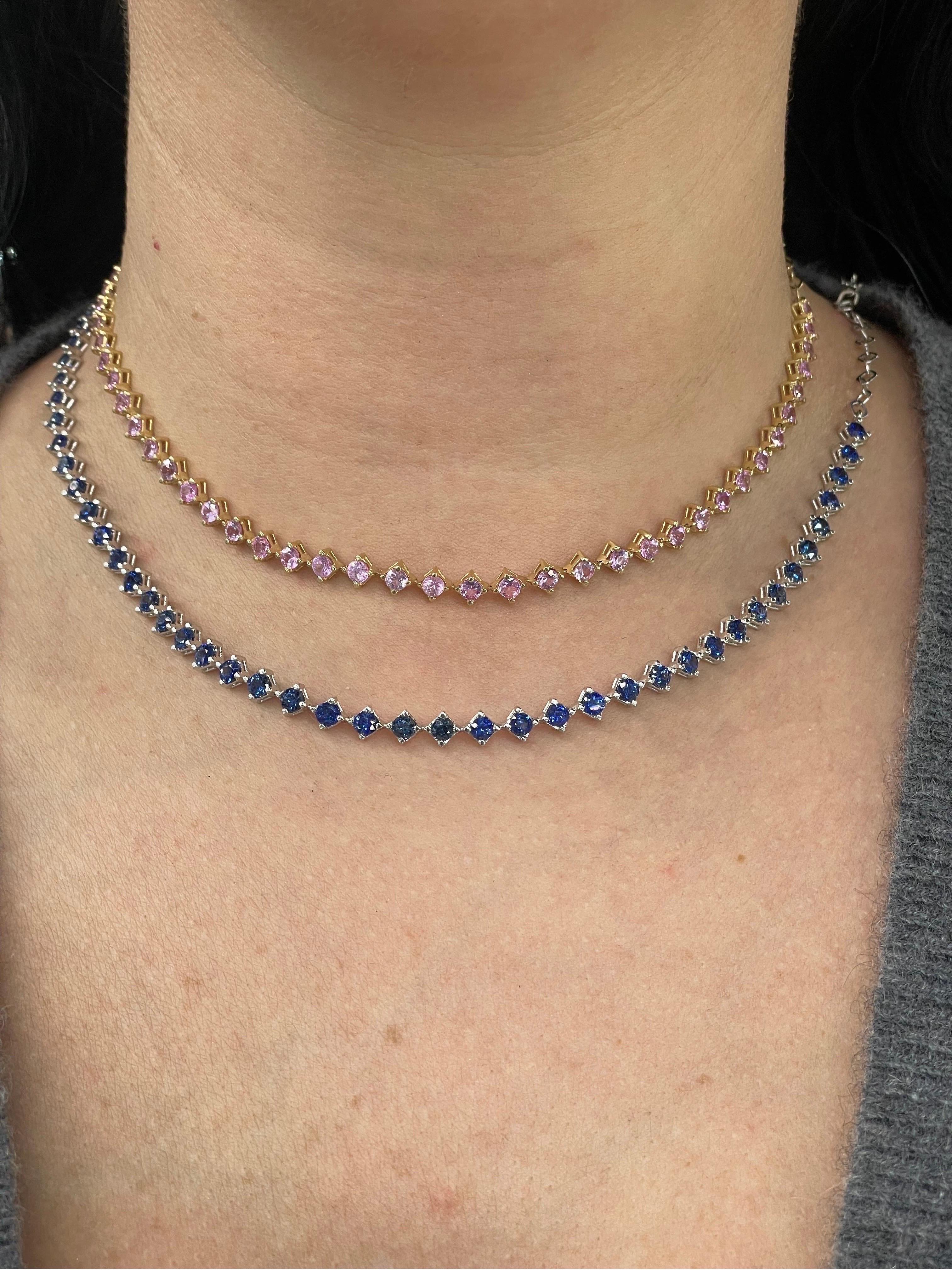 Pink Sapphire Choker Necklace & Bracelet 5.61 Carats 14k Yellow Gold Adjustable 6