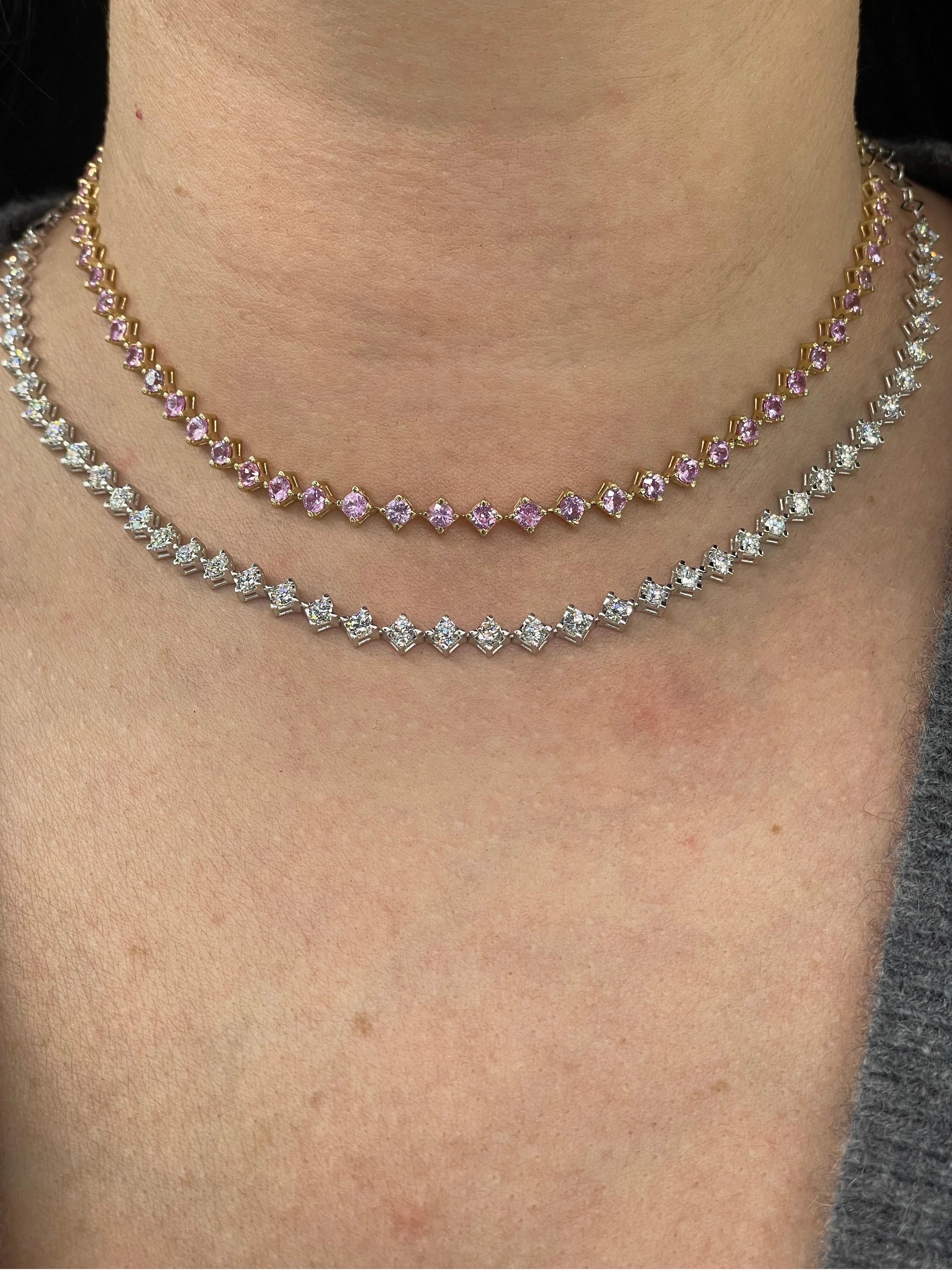 Pink Sapphire Choker Necklace & Bracelet 5.61 Carats 14k Yellow Gold Adjustable 7