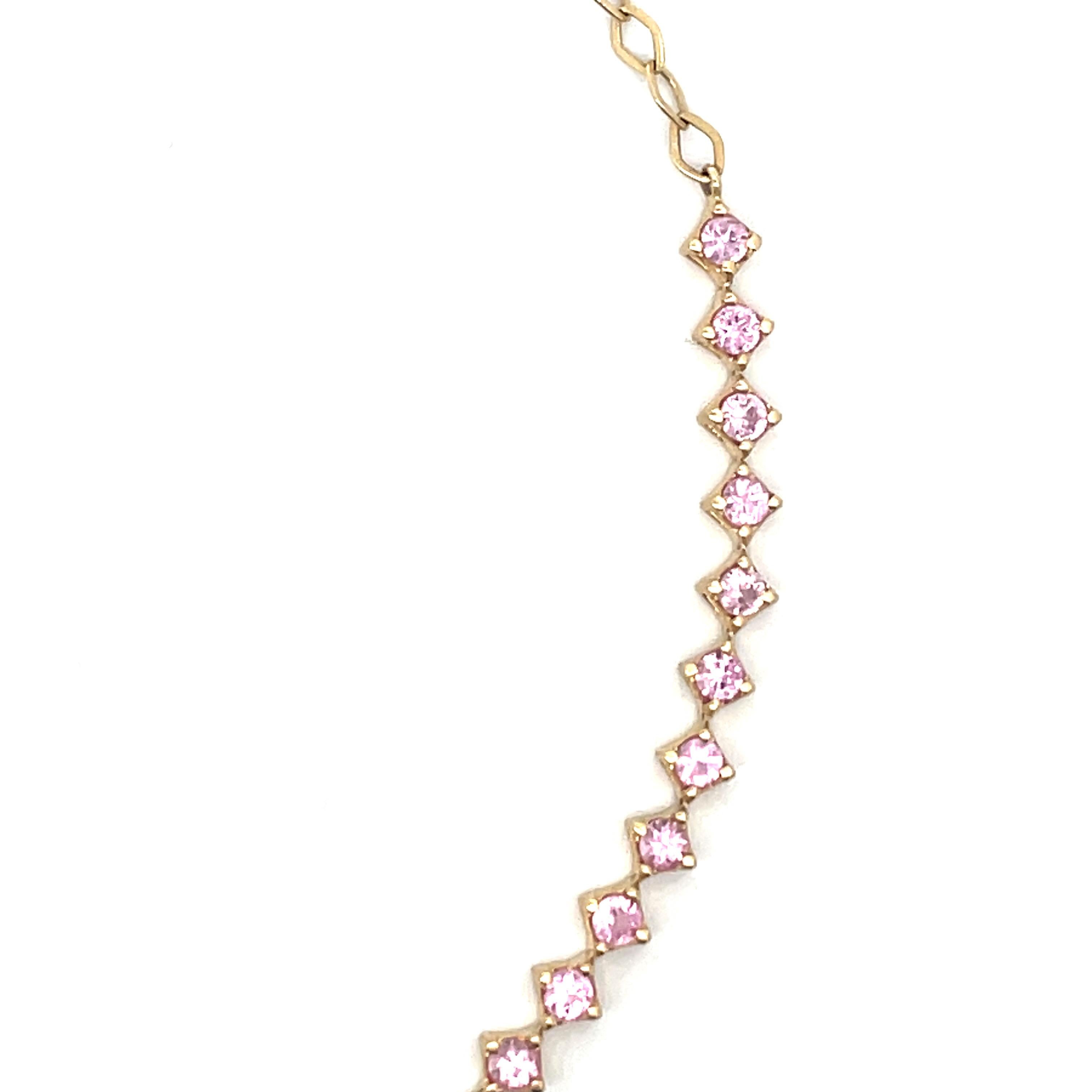 Contemporary Pink Sapphire Choker Necklace & Bracelet 5.61 Carats 14k Yellow Gold Adjustable