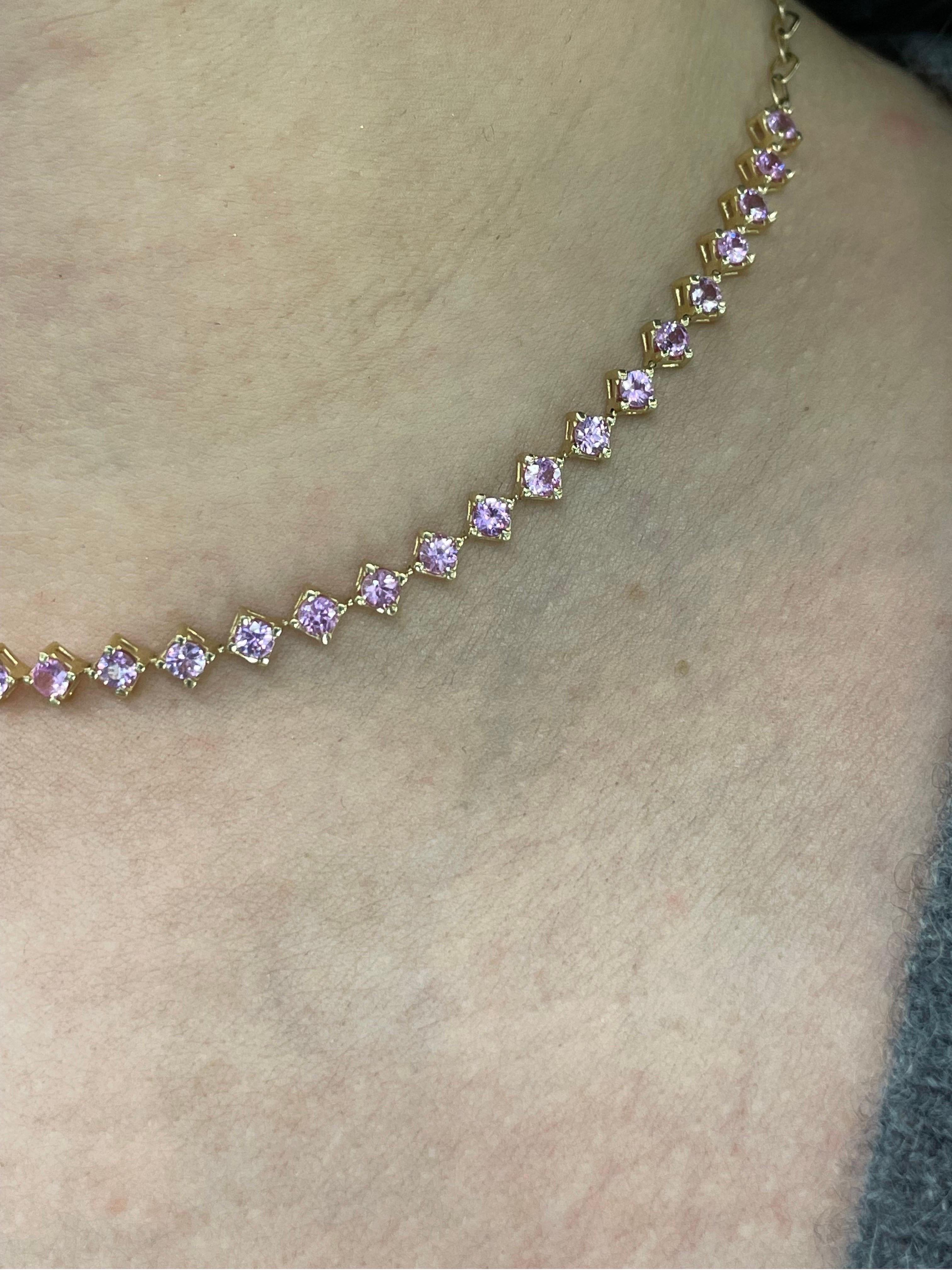 Women's Pink Sapphire Choker Necklace & Bracelet 5.61 Carats 14k Yellow Gold Adjustable