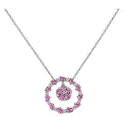 Collana con zaffiro rosa a forma di cerchio e diamanti naturali in oro massiccio 14k (certificata)