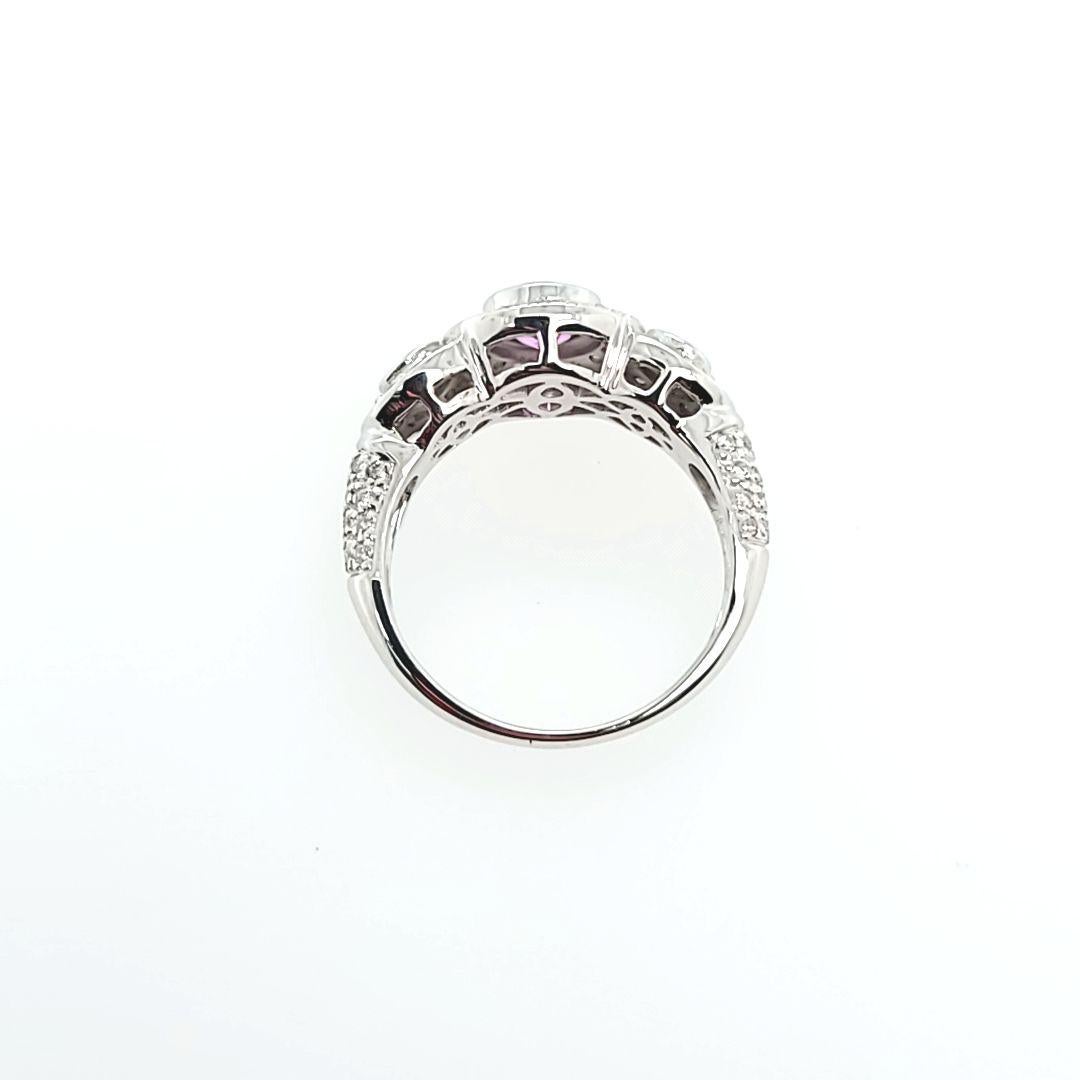 Pink Sapphire, Citrine, and Diamond Halo Ring in White Gold In Good Condition For Sale In Coral Gables, FL