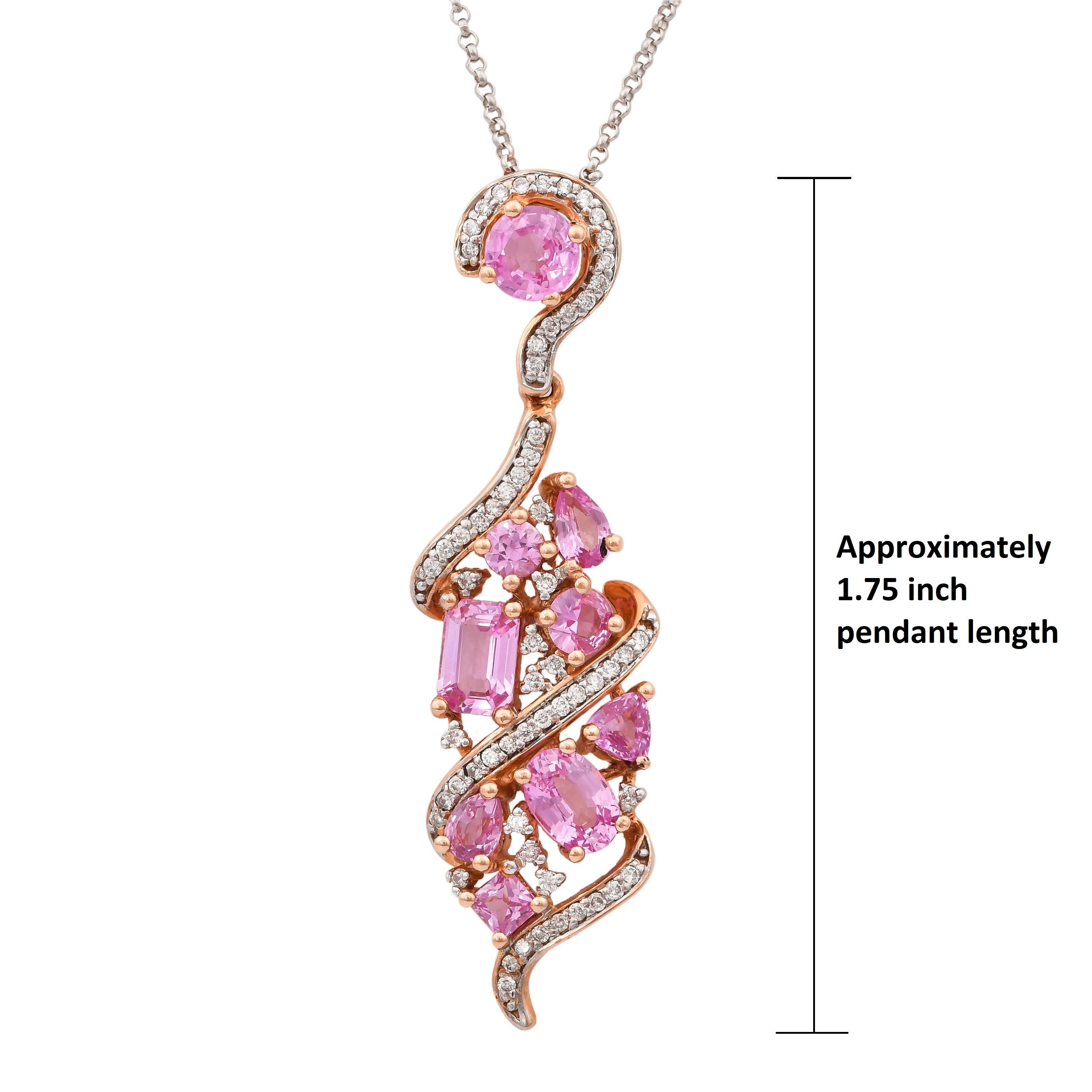 Women's Pink Sapphire Cluster Pendant Necklace with Diamond in 18 Karat Rose Gold