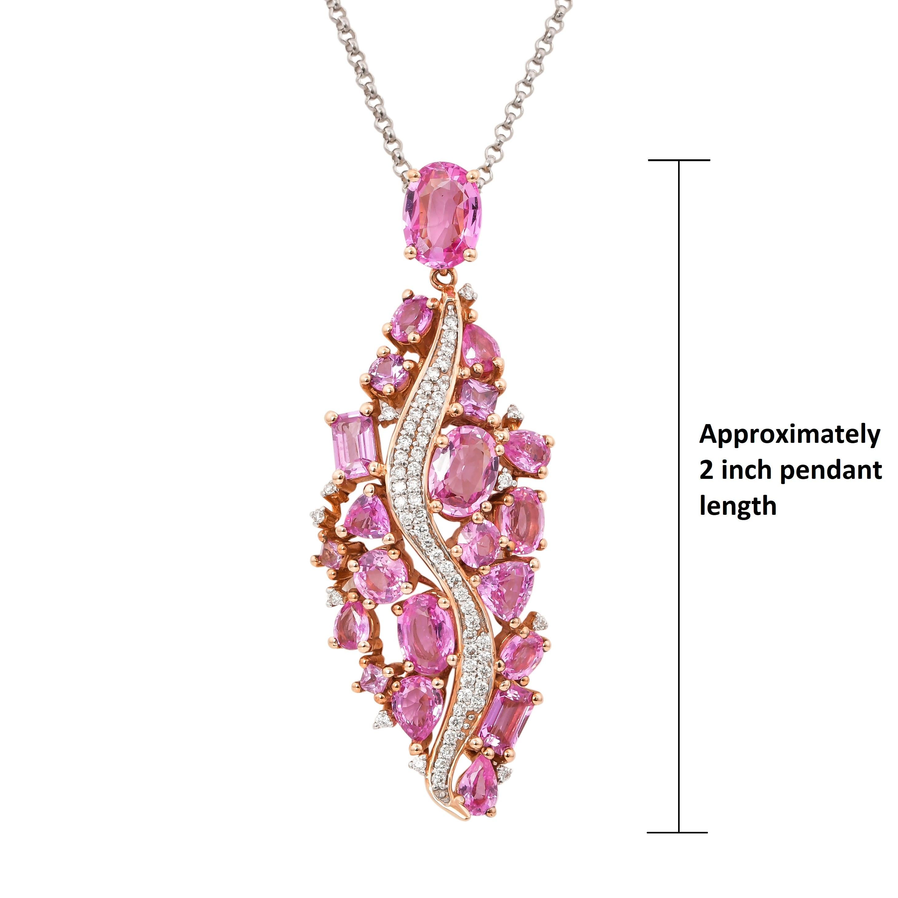 Women's Pink Sapphire Cluster Pendant Necklace with Diamond in 18 Karat Rose Gold