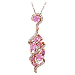 Pink Sapphire Cluster Pendant Necklace with Diamond in 18 Karat Rose Gold